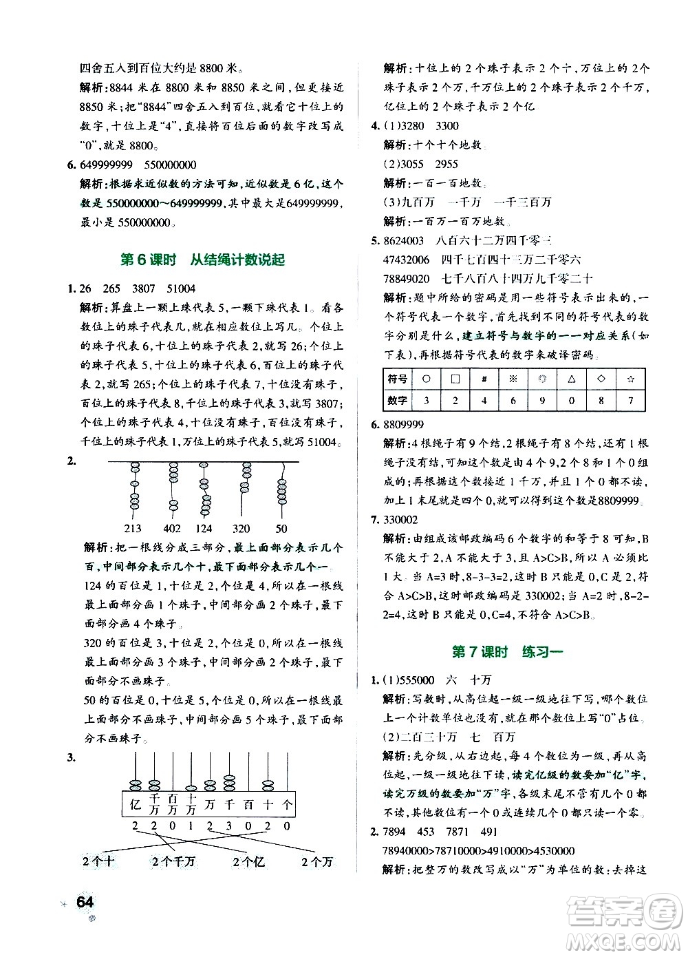 遼寧教育出版社2020秋小學(xué)學(xué)霸作業(yè)本數(shù)學(xué)四年級上BS北師版參考答案