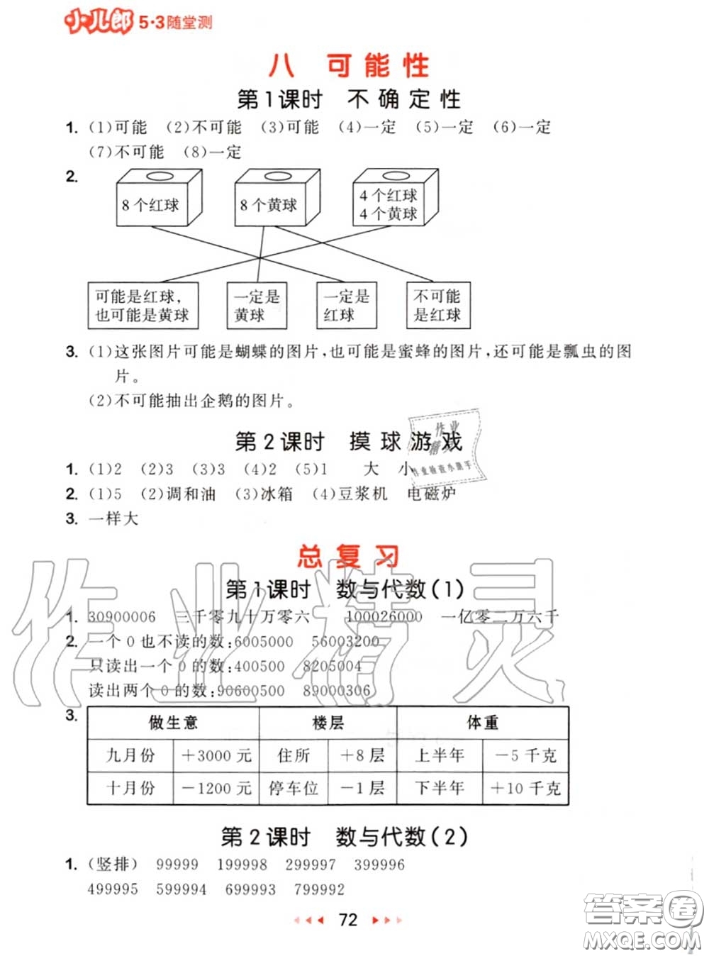 2020秋小兒郎53隨堂測(cè)四年級(jí)數(shù)學(xué)上冊(cè)北師版參考答案