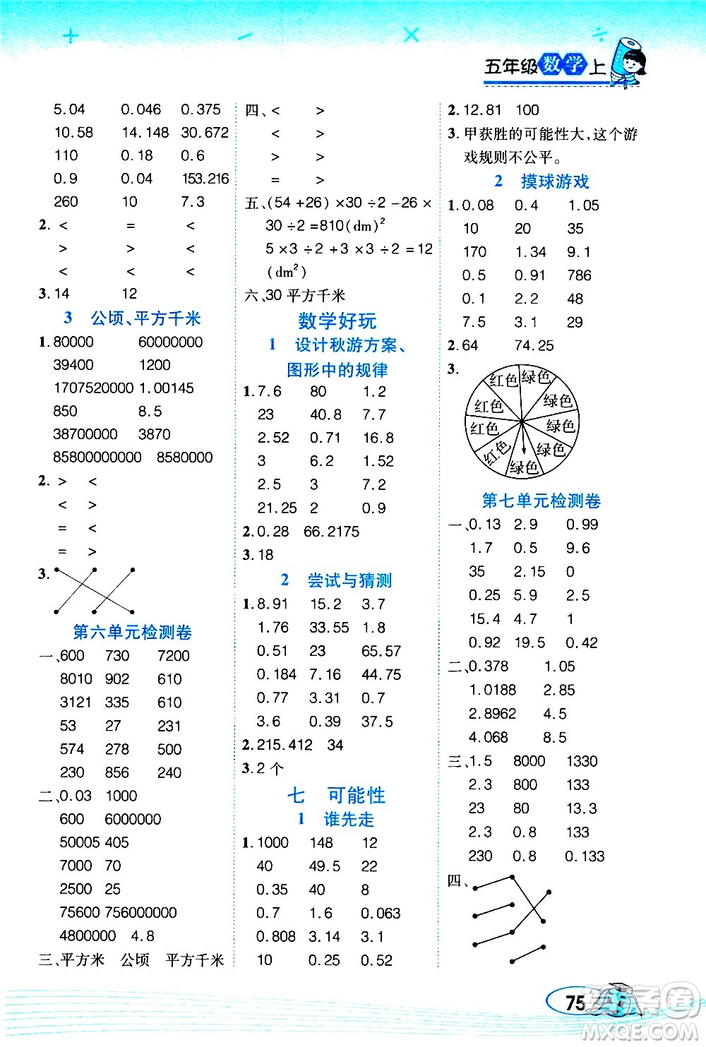 西安出版社2020年幫你學口算題卡數(shù)學五年級上冊BS北師版參考答案