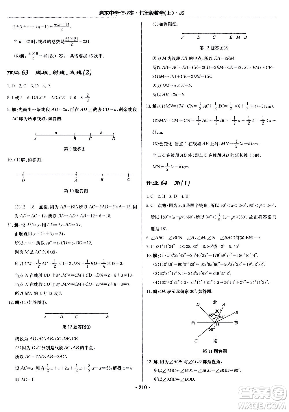 龍門(mén)書(shū)局2020秋啟東中學(xué)作業(yè)本七年級(jí)數(shù)學(xué)上冊(cè)SJ蘇教版參考答案