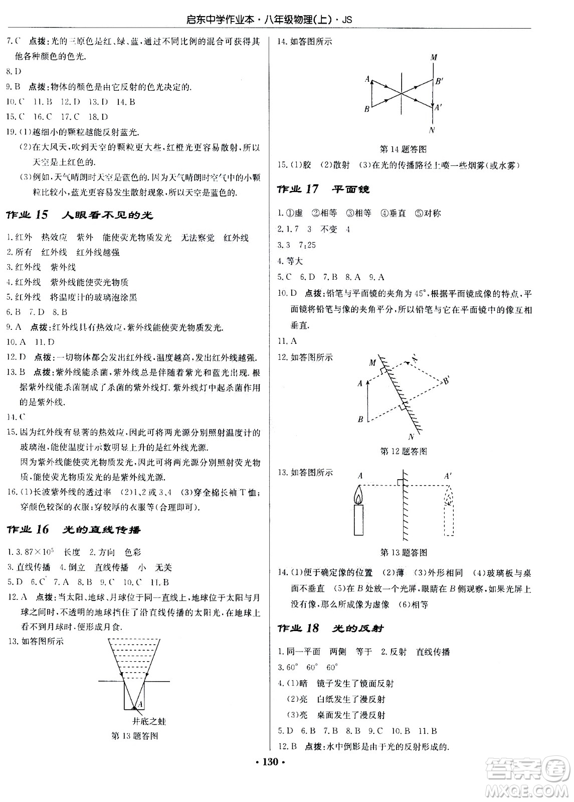 龍門書局2020秋啟東中學(xué)作業(yè)本八年級(jí)物理上冊(cè)SJ蘇教版參考答案