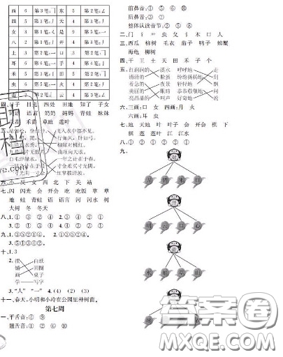 世界圖書出版社2020秋學霸作業(yè)一年級語文上冊上海地區(qū)專用答案