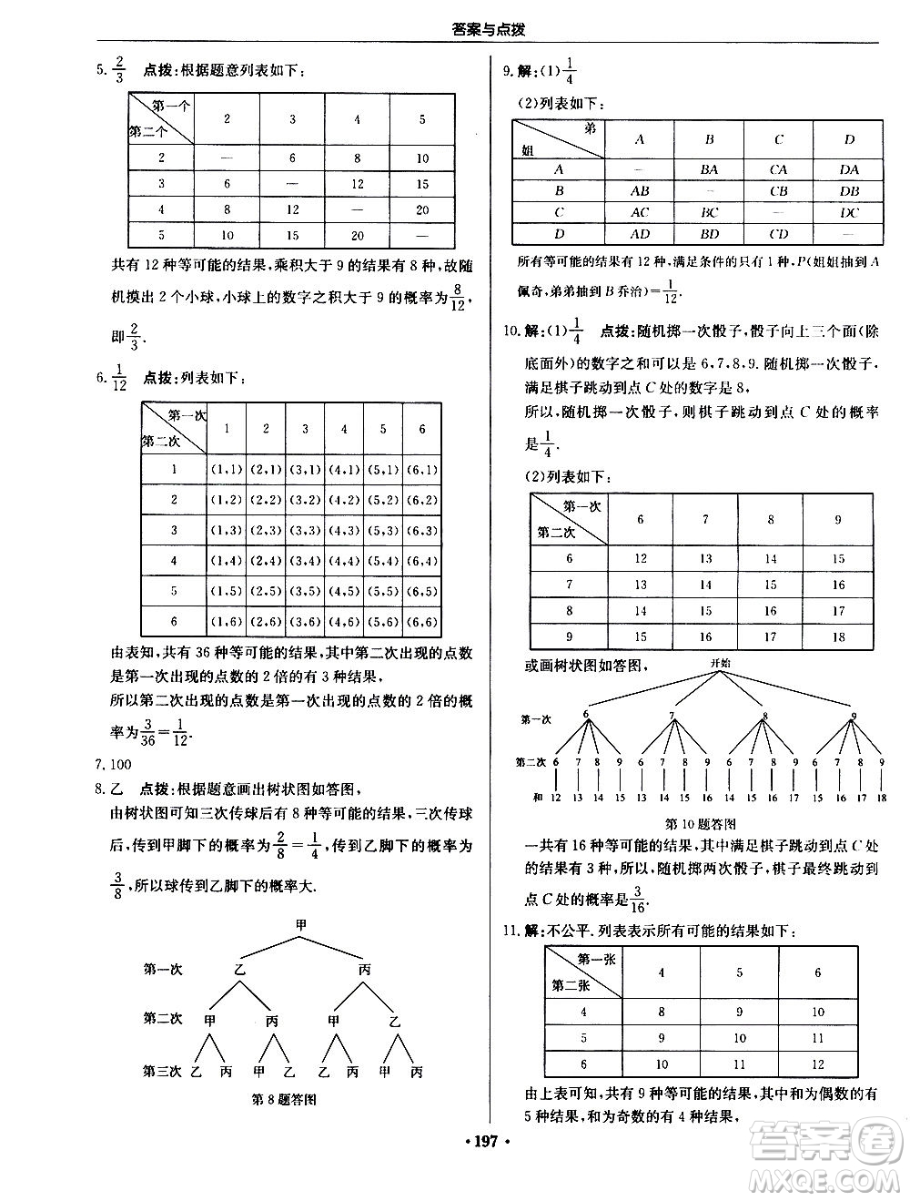 龍門書局2020秋啟東中學(xué)作業(yè)本九年級數(shù)學(xué)上冊BS北師版參考答案