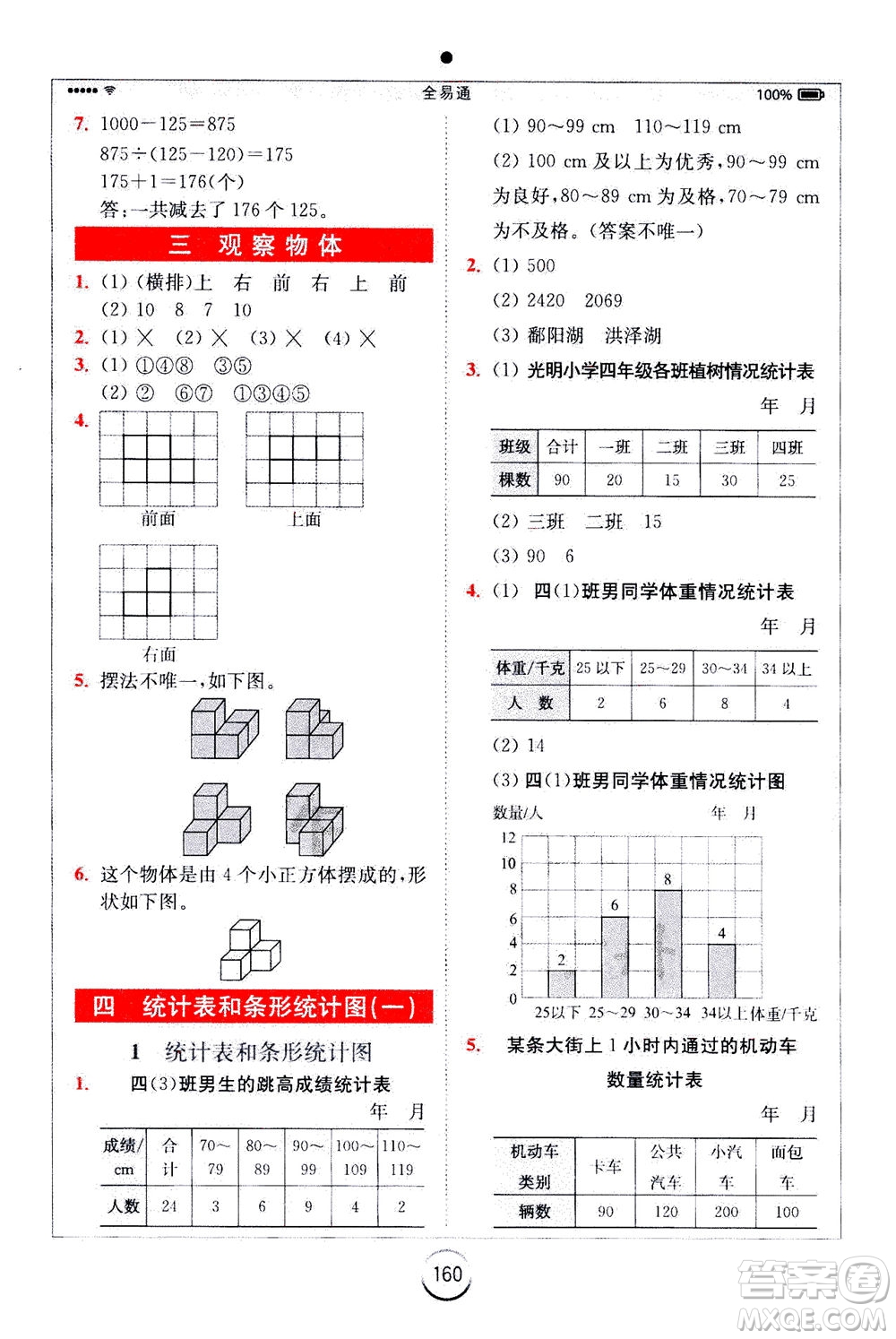 陜西師范大學(xué)出版總社2020秋全易通小學(xué)數(shù)學(xué)四年級(jí)上SJ蘇教版參考答案