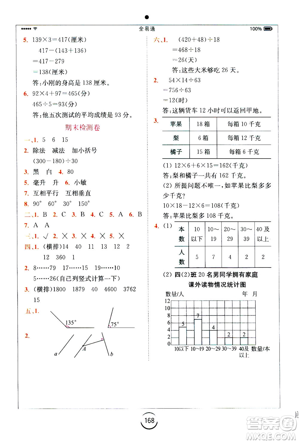 陜西師范大學(xué)出版總社2020秋全易通小學(xué)數(shù)學(xué)四年級(jí)上SJ蘇教版參考答案