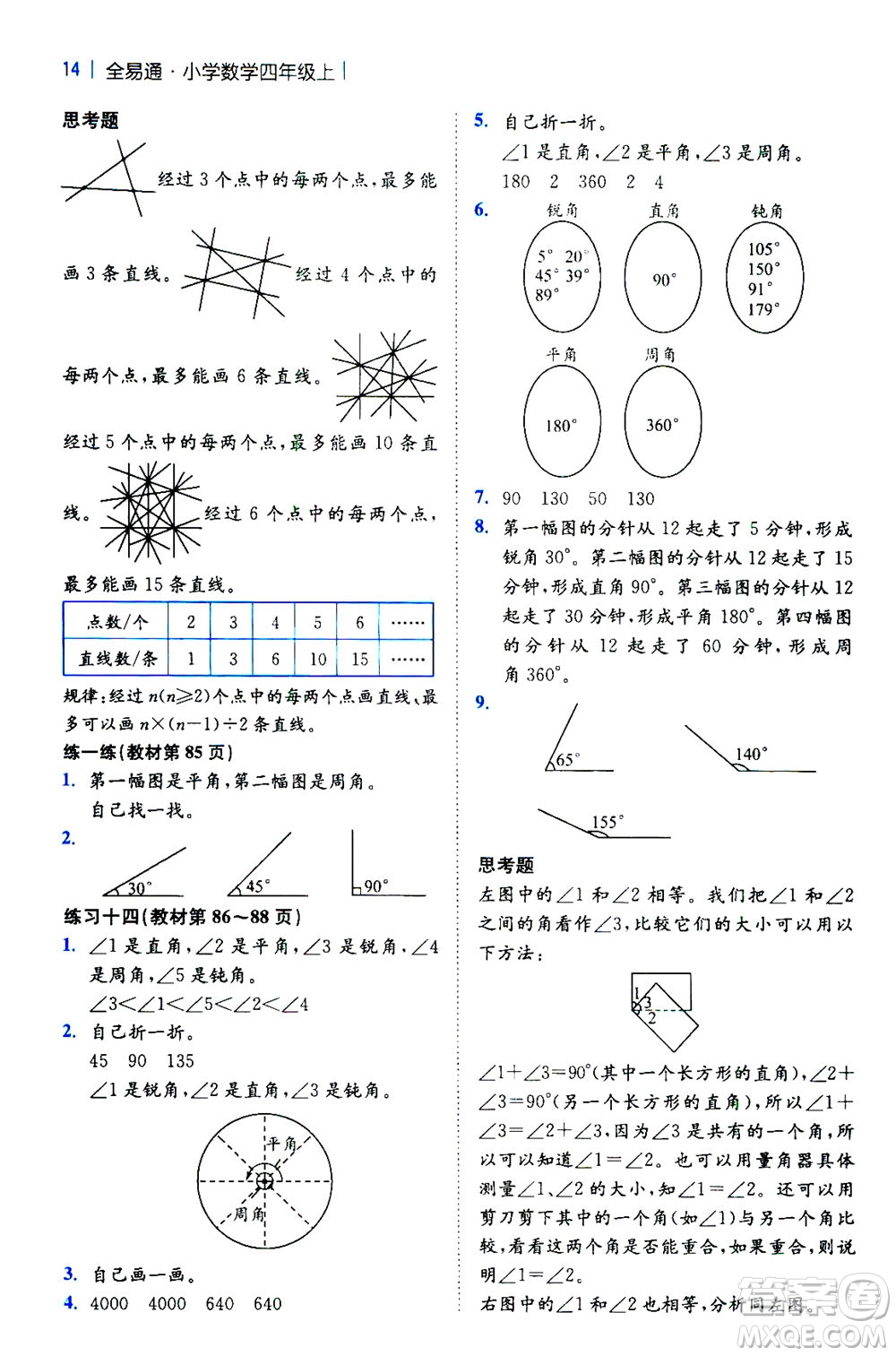 陜西師范大學(xué)出版總社2020秋全易通小學(xué)數(shù)學(xué)四年級(jí)上SJ蘇教版參考答案