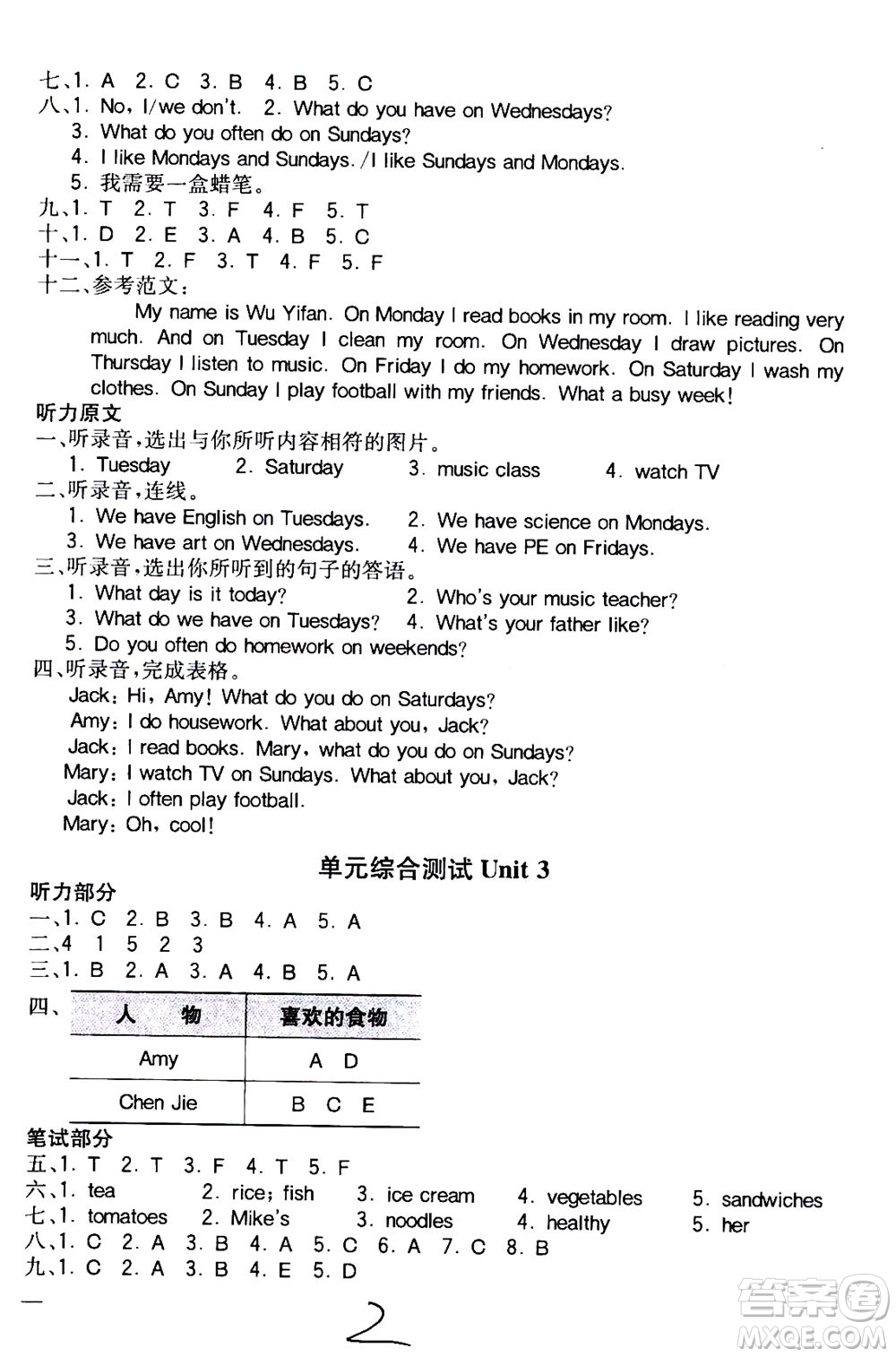 陜西師范大學(xué)出版總社2020秋全易通小學(xué)英語(yǔ)五年級(jí)上人教版參考答案