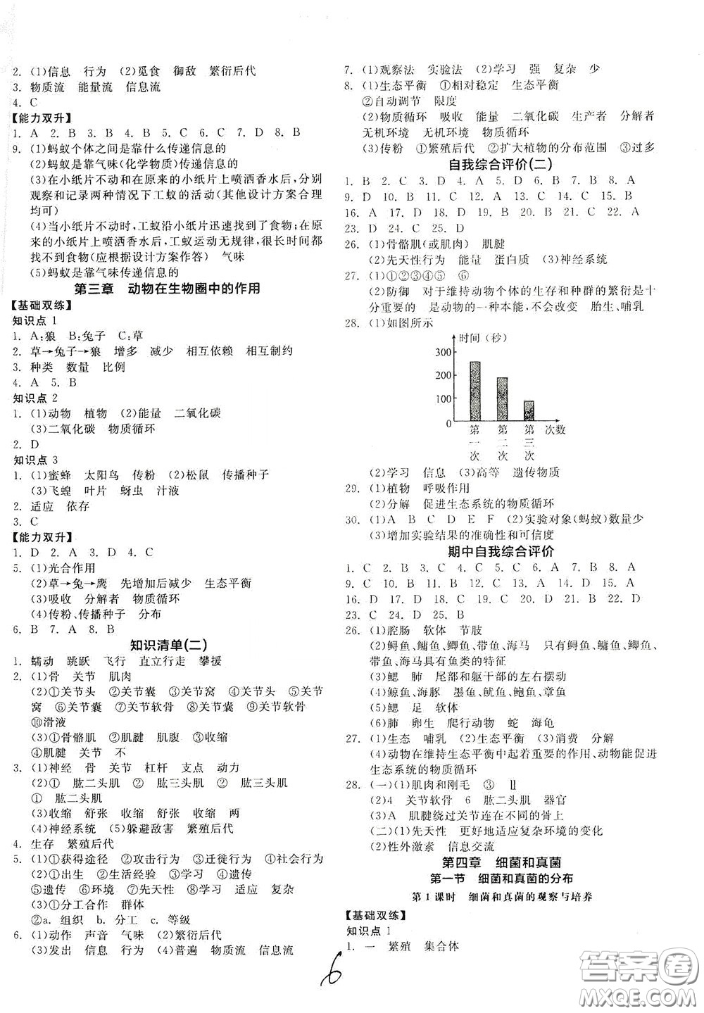 陽光出版社2020秋全品作業(yè)本生物學(xué)八年級上冊新課標(biāo)人教版答案