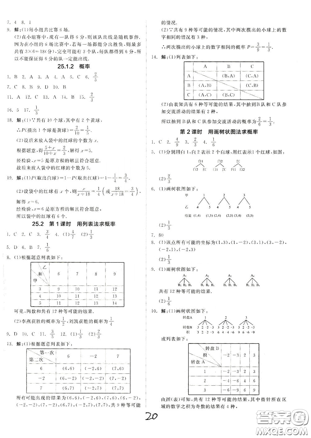 陽光出版社2020全品作業(yè)本九年級數(shù)學新課標人教版云南專用答案