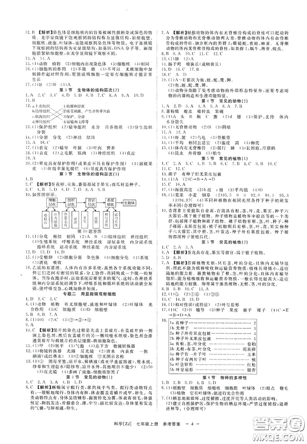 2020全效學(xué)習(xí)課時(shí)提優(yōu)七年級(jí)科學(xué)上冊(cè)浙教版精華版答案