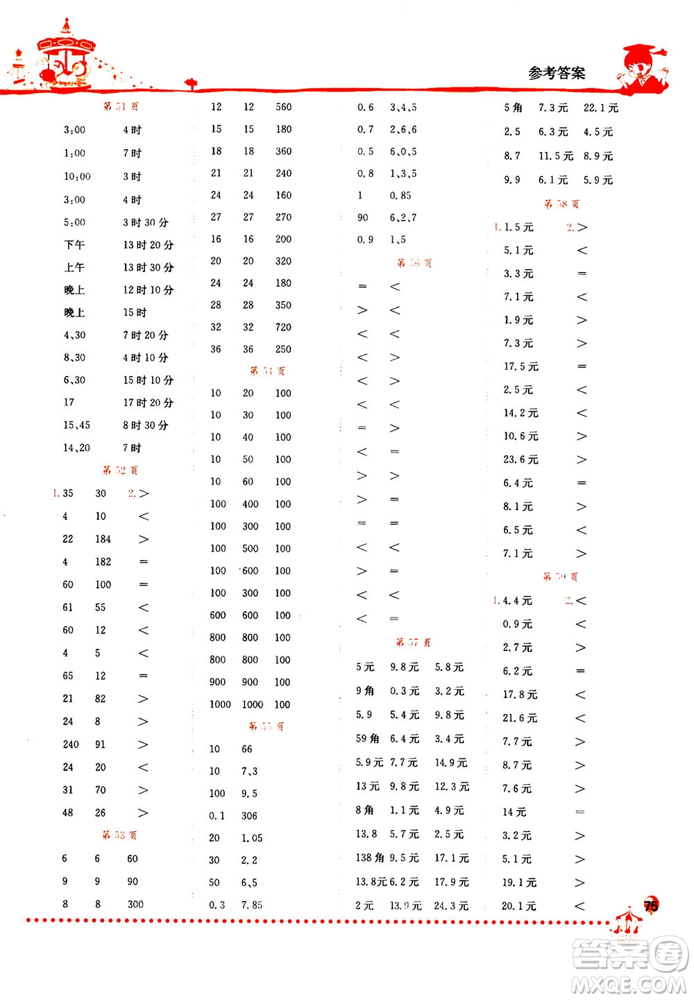 龍門書局2020秋黃岡小狀元口算速算練習(xí)冊三年級數(shù)學(xué)上BS北師版參考答案