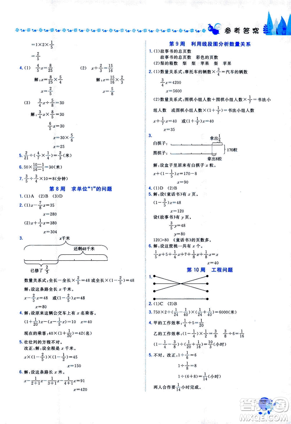 龍門書局2020秋黃岡小狀元易錯(cuò)周周練六年級(jí)數(shù)學(xué)上R人教版參考答案