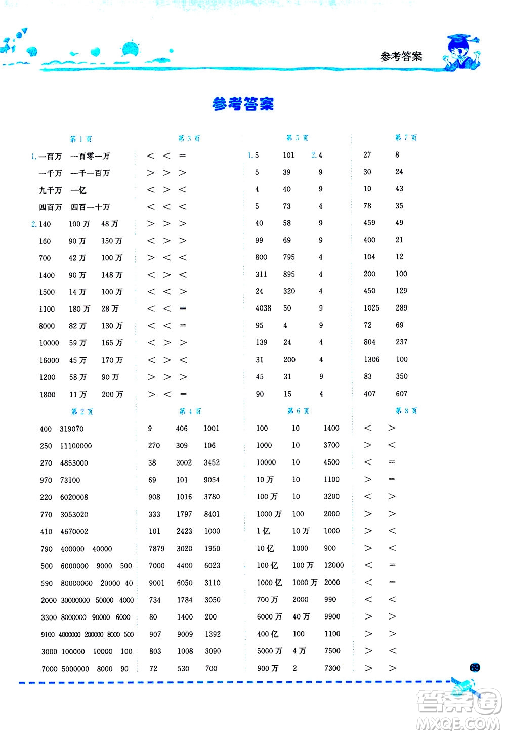 龍門書局2020秋黃岡小狀元口算速算練習(xí)冊(cè)四年級(jí)數(shù)學(xué)上R人教版參考答案