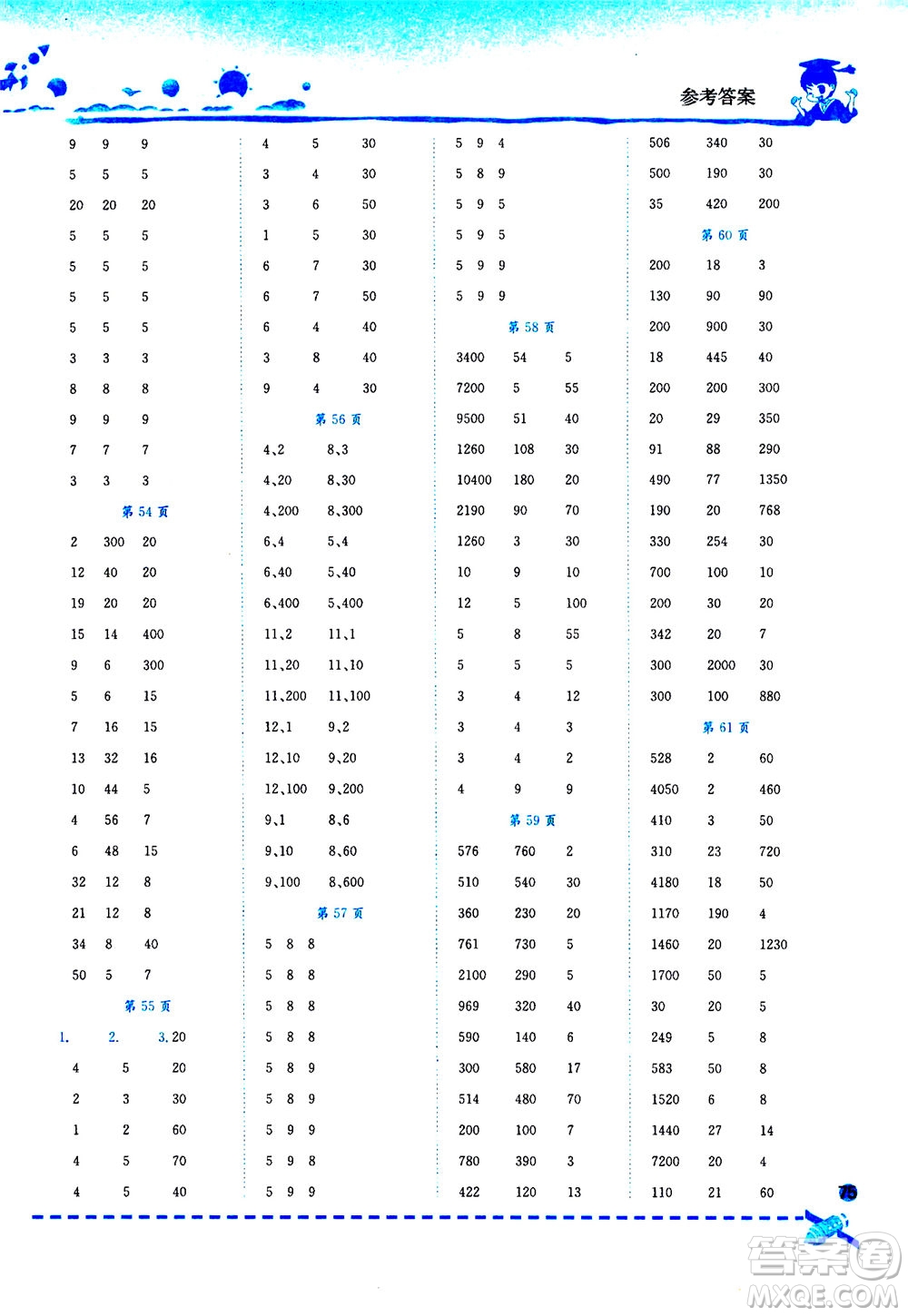 龍門書局2020秋黃岡小狀元口算速算練習(xí)冊(cè)四年級(jí)數(shù)學(xué)上R人教版參考答案