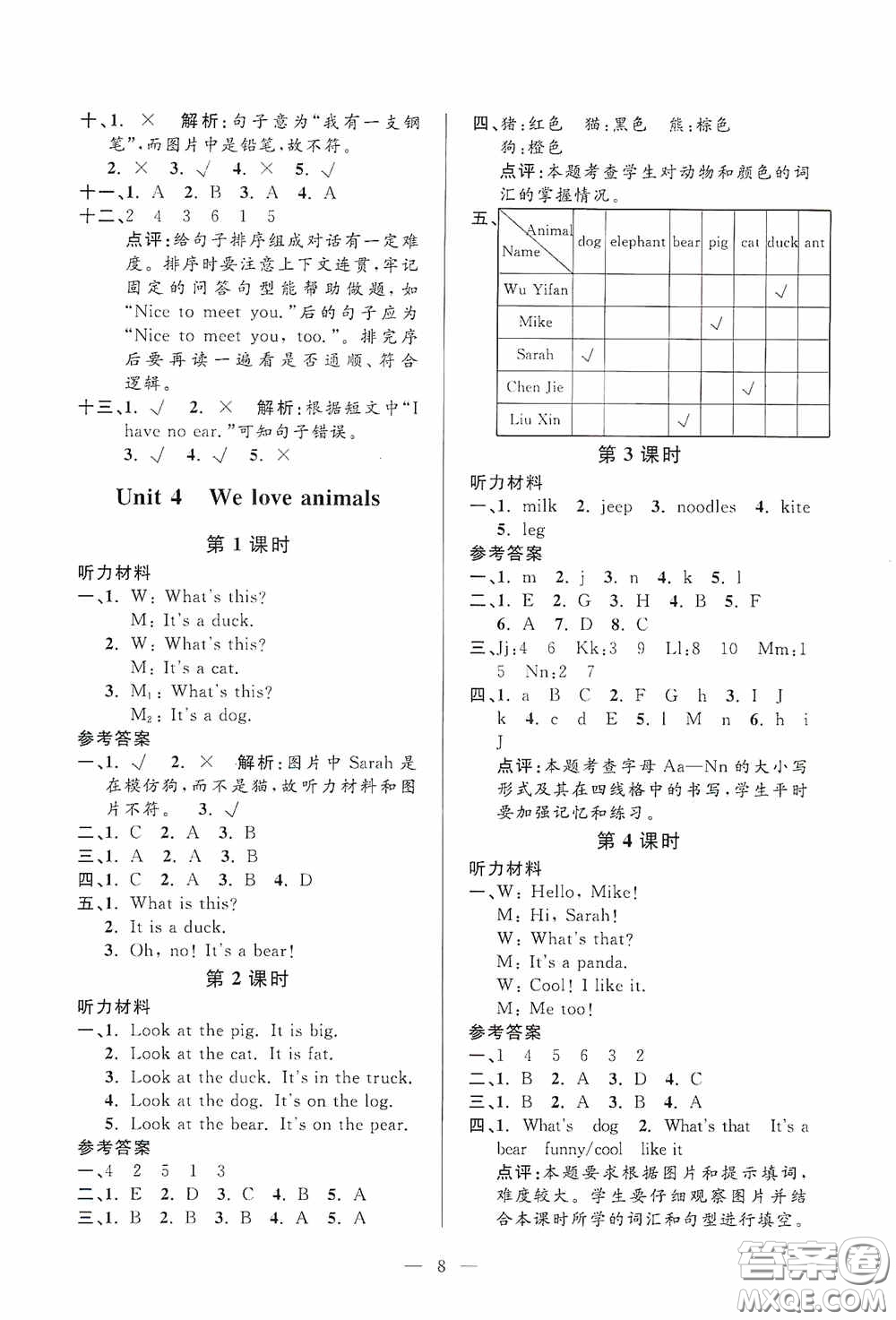 河海大學(xué)出版社2020孟建平系列叢書(shū)課時(shí)精練三年級(jí)英語(yǔ)上冊(cè)人教版答案