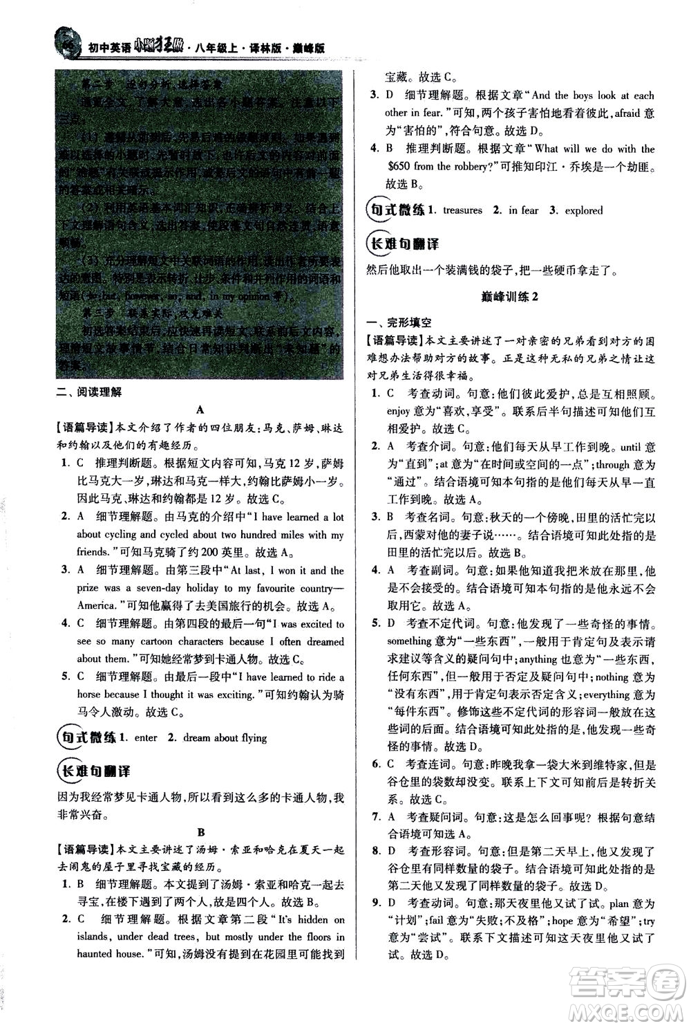 江蘇鳳凰科學(xué)技術(shù)出版社2020秋初中英語小題狂做巔峰版八年級上譯林版參考答案