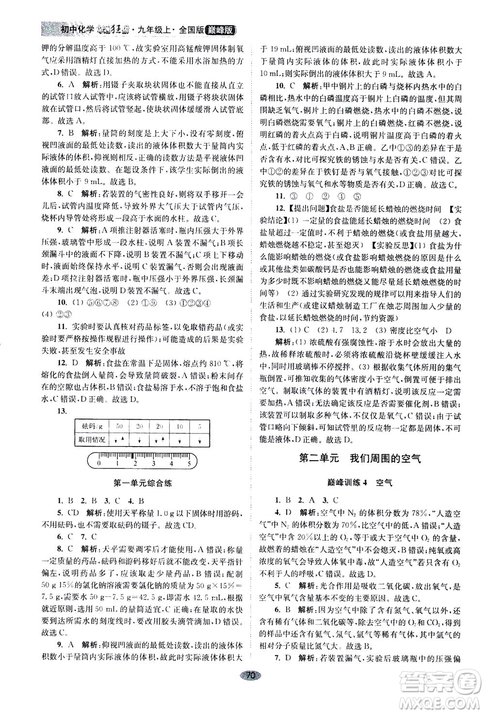 江蘇鳳凰科學(xué)技術(shù)出版社2020秋初中化學(xué)小題狂做巔峰版九年級(jí)上全國(guó)版參考答案