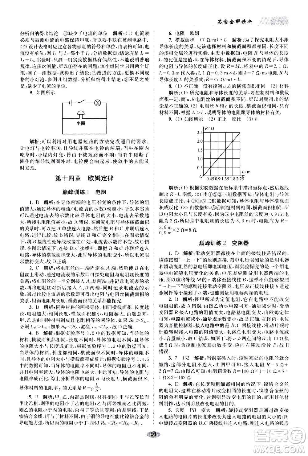 江蘇鳳凰科學(xué)技術(shù)出版社2020秋初中物理小題狂做巔峰版九年級上蘇科版參考答案