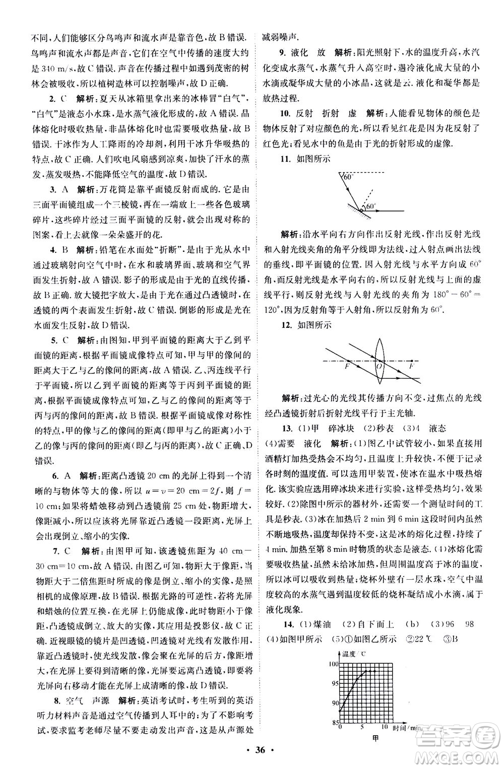 江蘇鳳凰科學技術出版社2020秋初中物理小題狂做巔峰版八年級上蘇科版參考答案