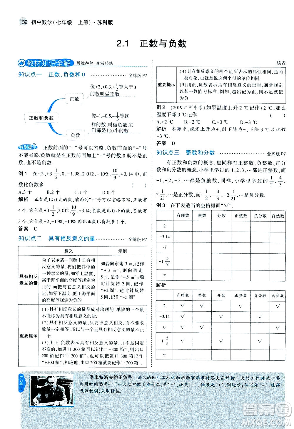 教育科學出版社2020秋5年中考3年模擬全解版初中數(shù)學七年級上冊蘇科版參考答案