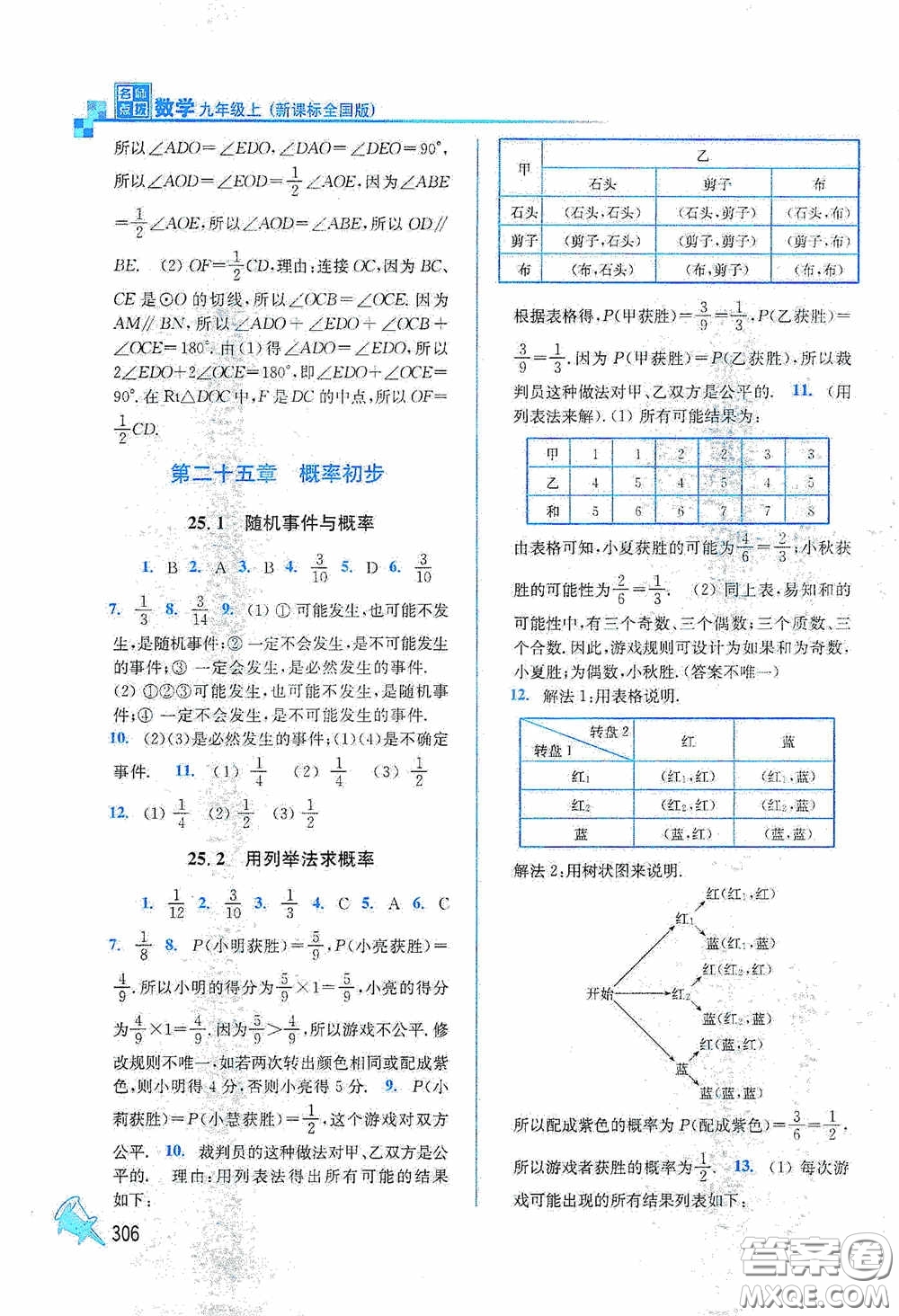 東南大學(xué)出版社2020名師點撥課課通教材全解析九年級數(shù)學(xué)上冊全國版答案