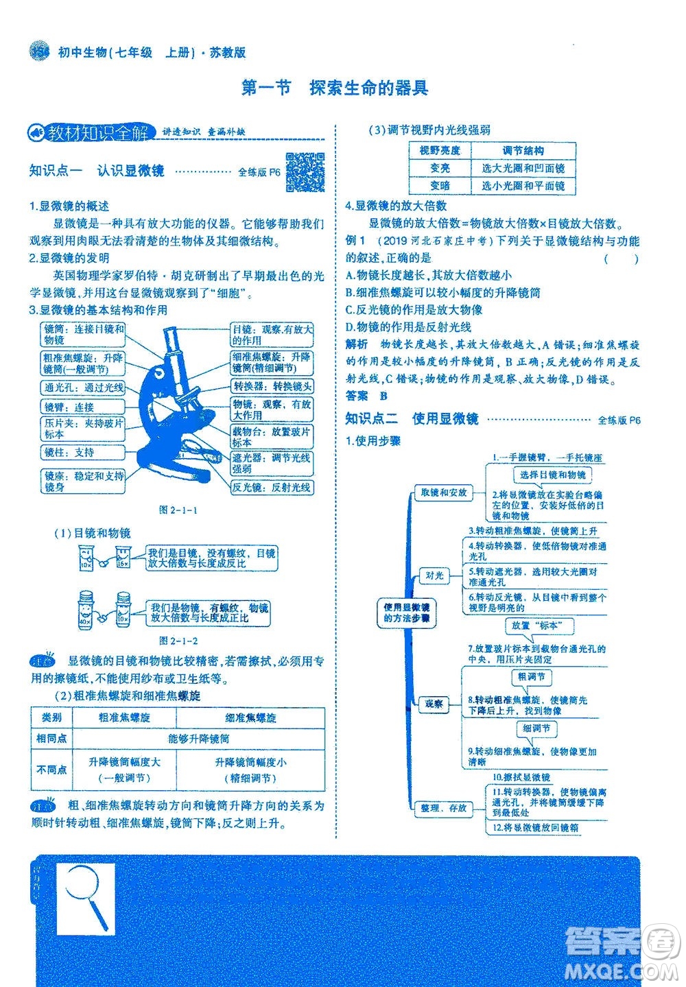 教育科學(xué)出版社2020秋5年中考3年模擬全解版初中生物七年級(jí)上冊(cè)蘇教版參考答案