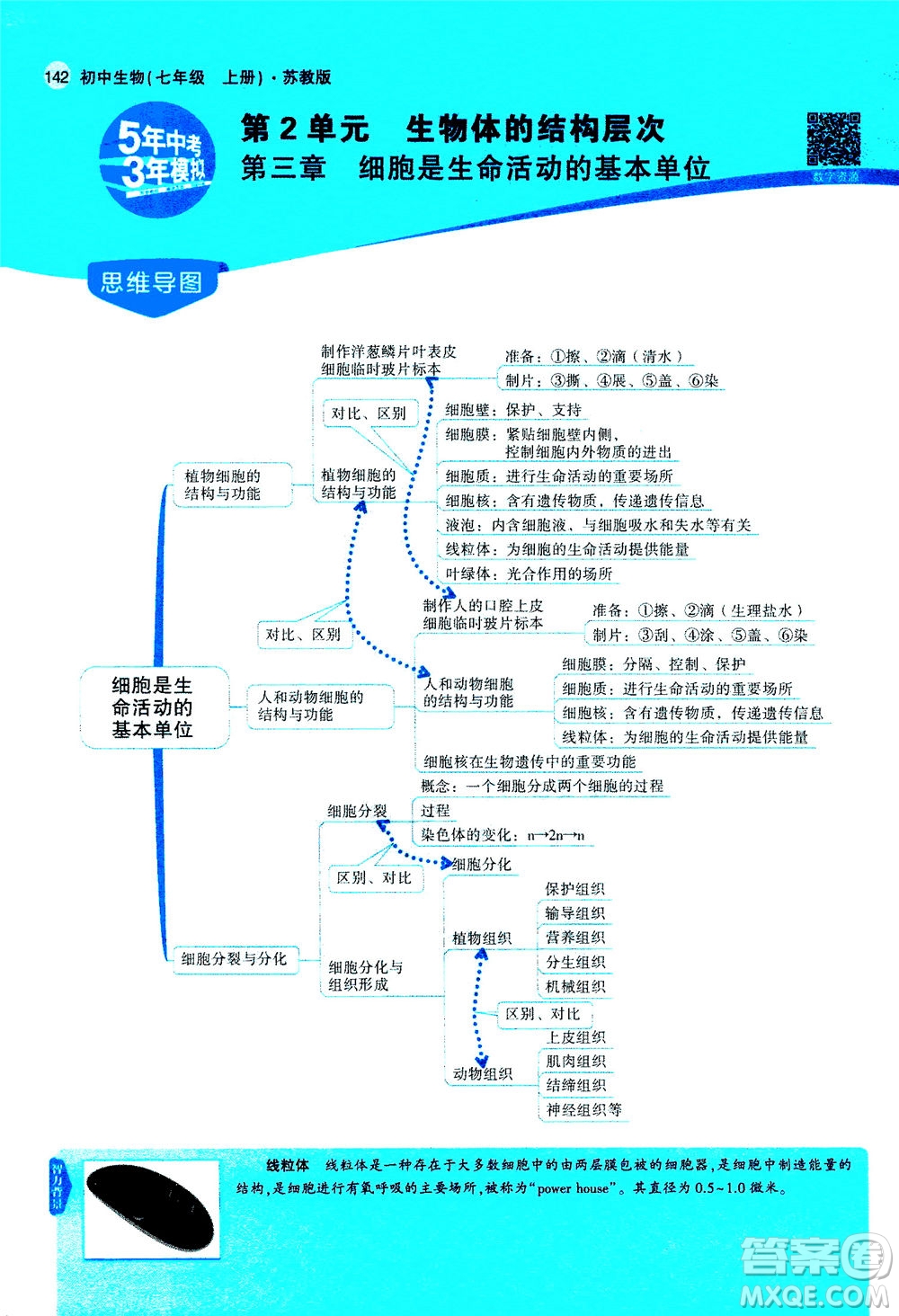 教育科學(xué)出版社2020秋5年中考3年模擬全解版初中生物七年級(jí)上冊(cè)蘇教版參考答案