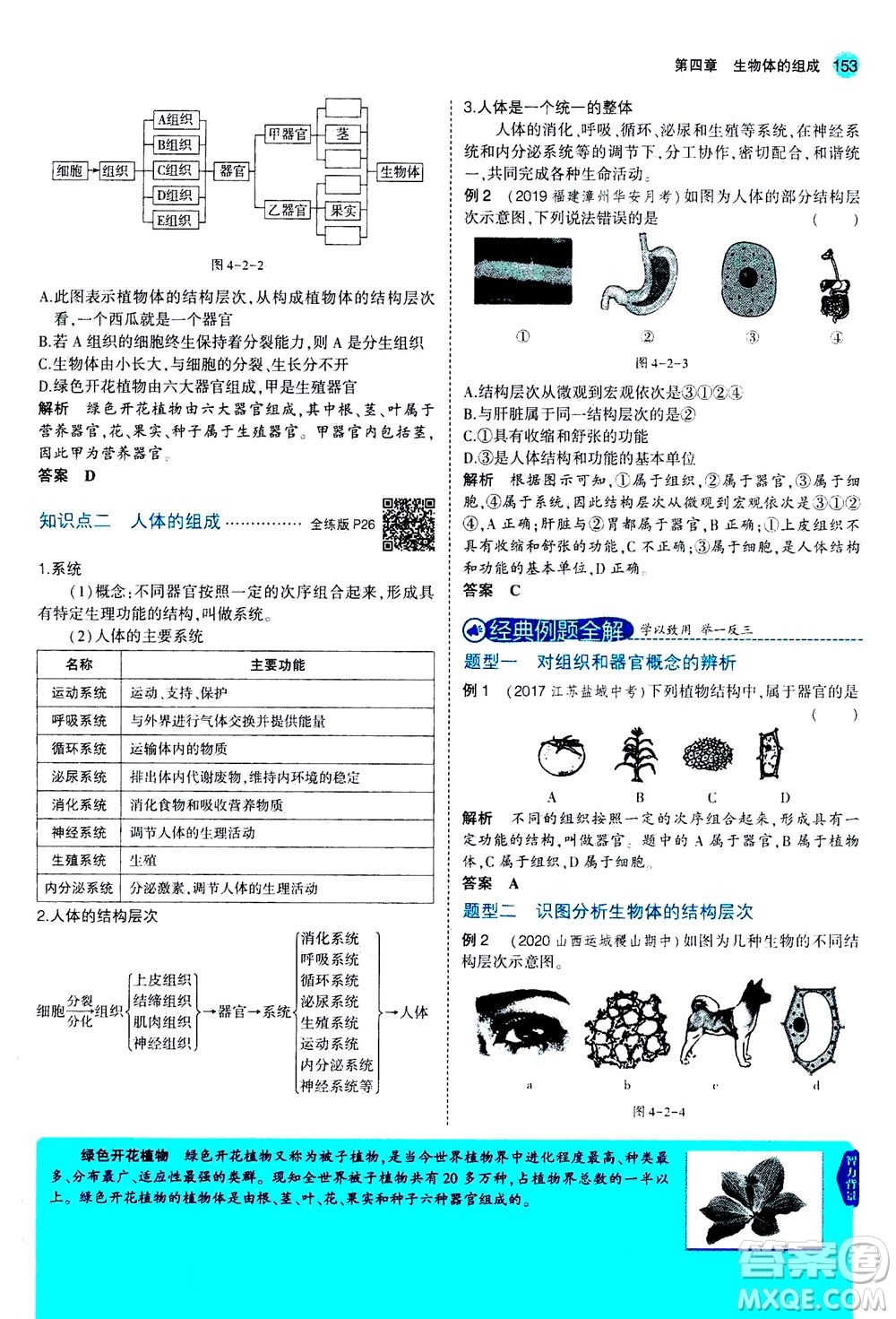 教育科學(xué)出版社2020秋5年中考3年模擬全解版初中生物七年級(jí)上冊(cè)蘇教版參考答案