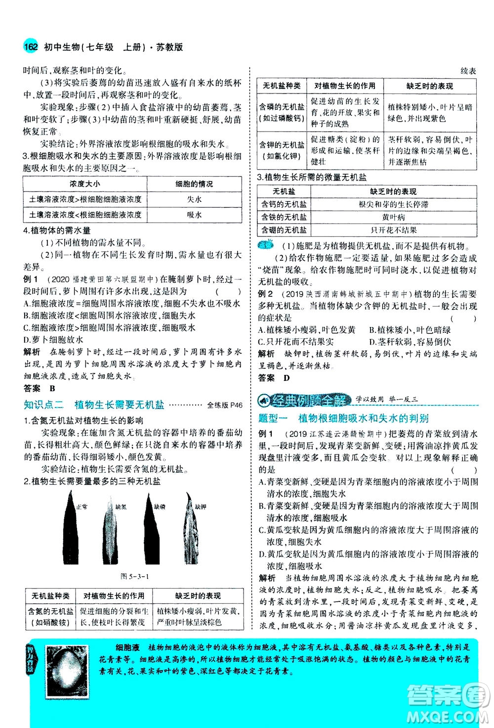 教育科學(xué)出版社2020秋5年中考3年模擬全解版初中生物七年級(jí)上冊(cè)蘇教版參考答案