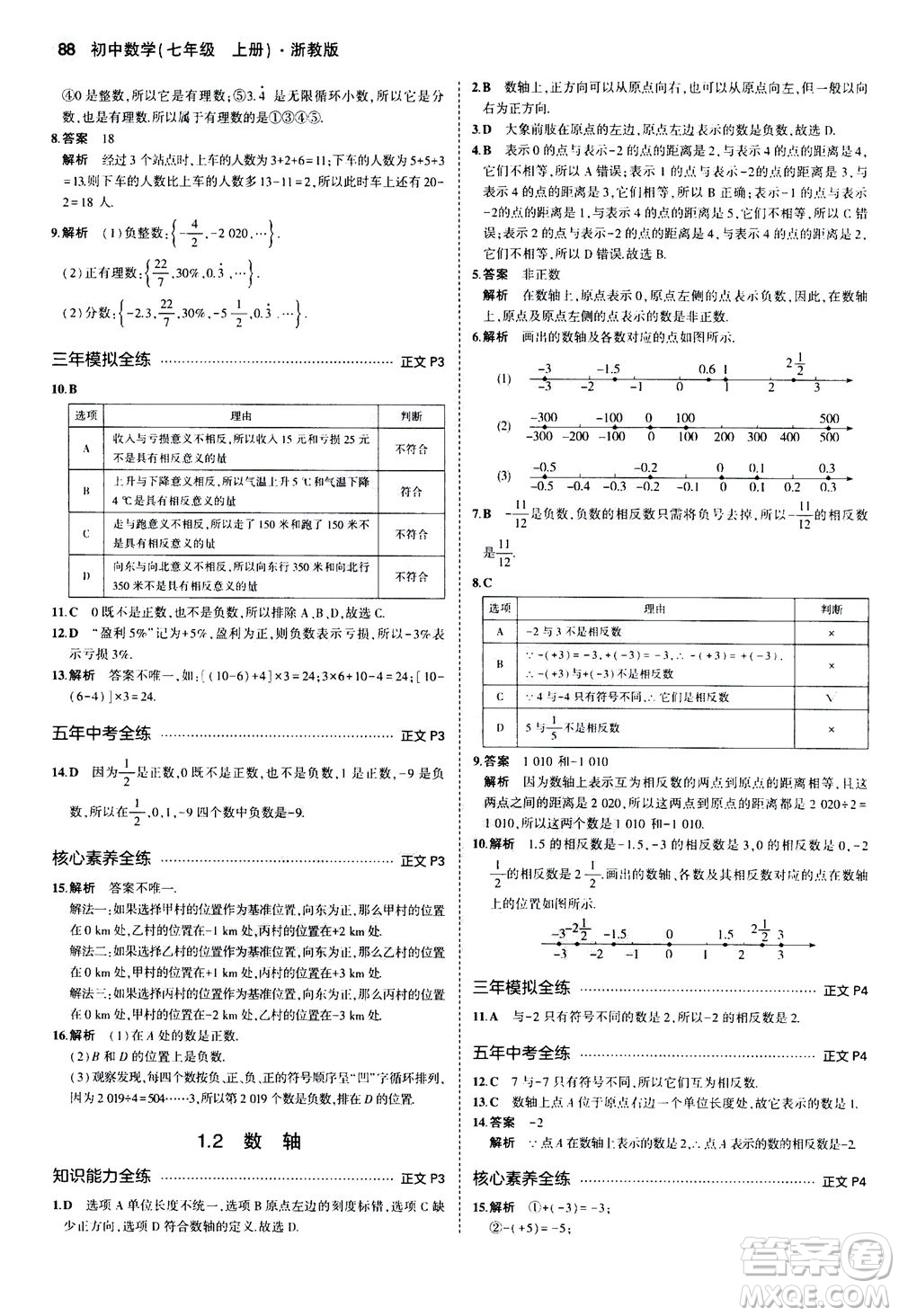 教育科學出版社2020秋5年中考3年模擬初中數(shù)學七年級上冊浙教版參考答案