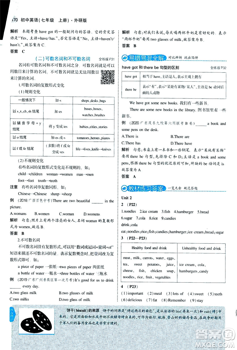 教育科學(xué)出版社2020秋5年中考3年模擬全解版初中英語(yǔ)七年級(jí)上冊(cè)外研版參考答案