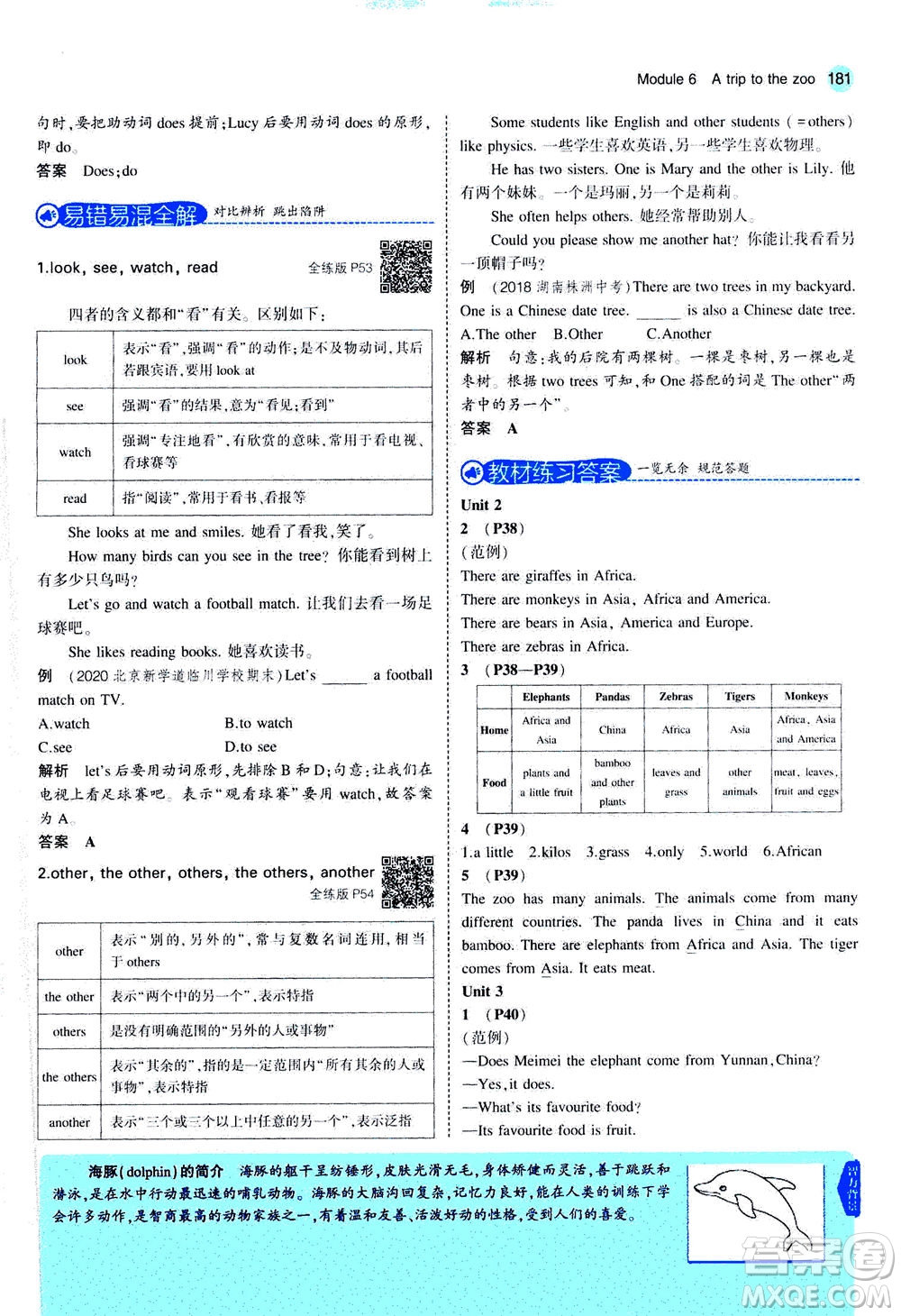 教育科學(xué)出版社2020秋5年中考3年模擬全解版初中英語(yǔ)七年級(jí)上冊(cè)外研版參考答案