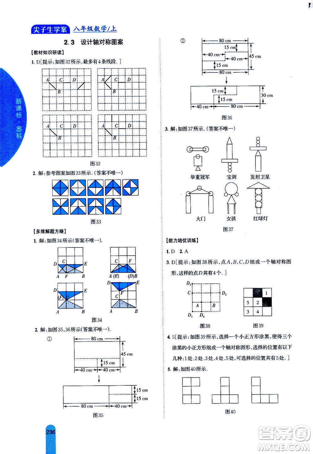 吉林人民出版社2020秋尖子生學(xué)案數(shù)學(xué)八年級(jí)上冊(cè)新課標(biāo)蘇科版參考答案