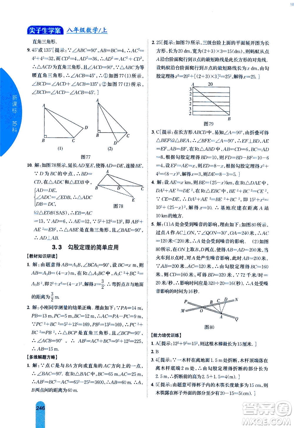 吉林人民出版社2020秋尖子生學(xué)案數(shù)學(xué)八年級(jí)上冊(cè)新課標(biāo)蘇科版參考答案