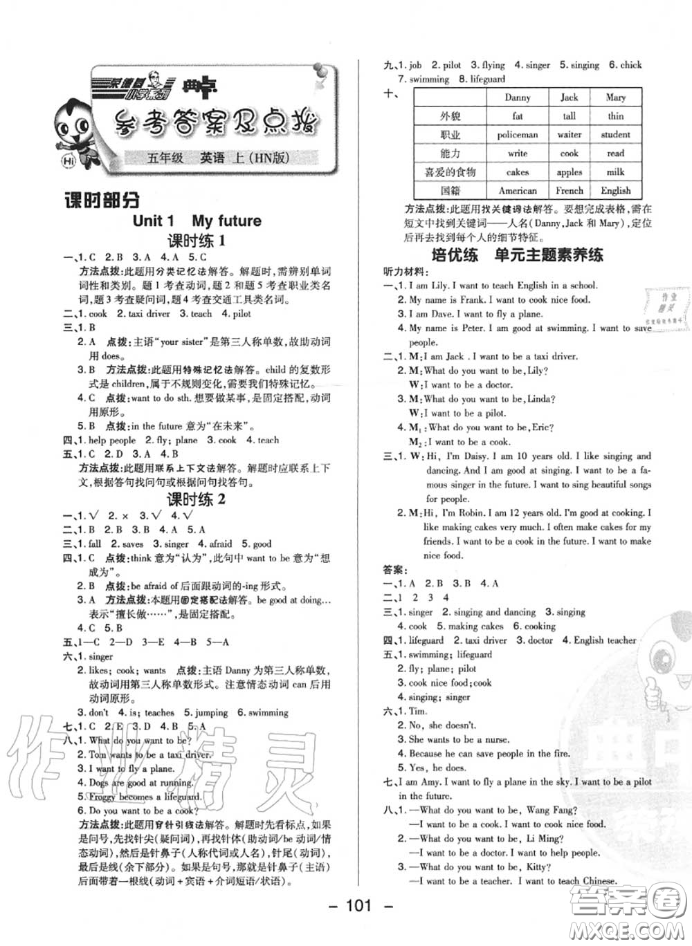 榮德基2020秋新版綜合應(yīng)用創(chuàng)新題典中點五年級英語上冊滬教牛津版答案