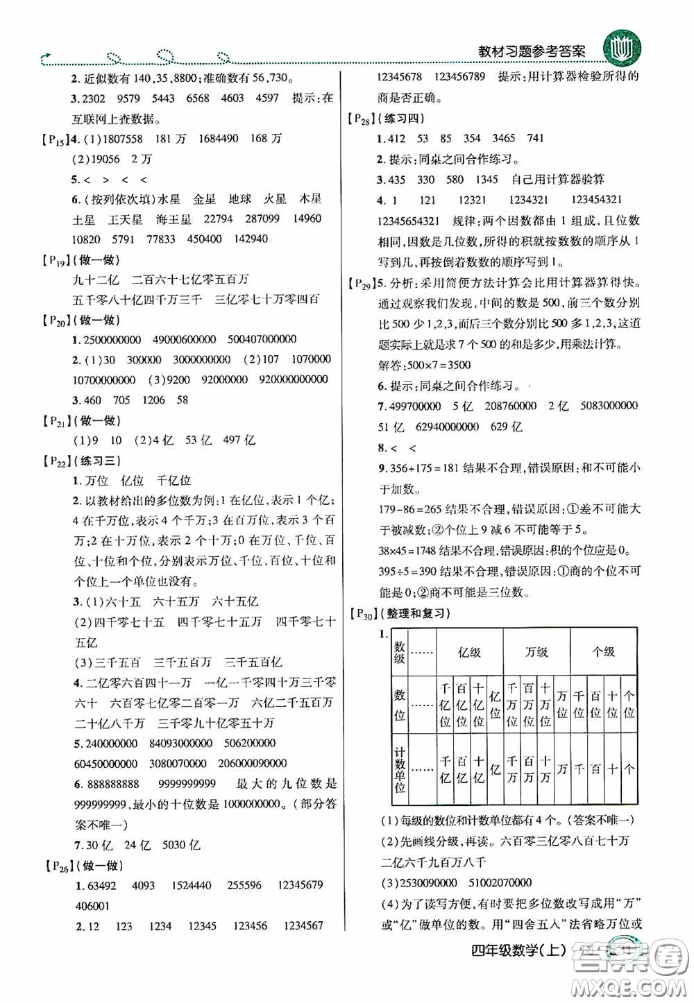 開明出版社2020萬向思維倍速學(xué)習(xí)法四年級數(shù)學(xué)上冊人教版答案