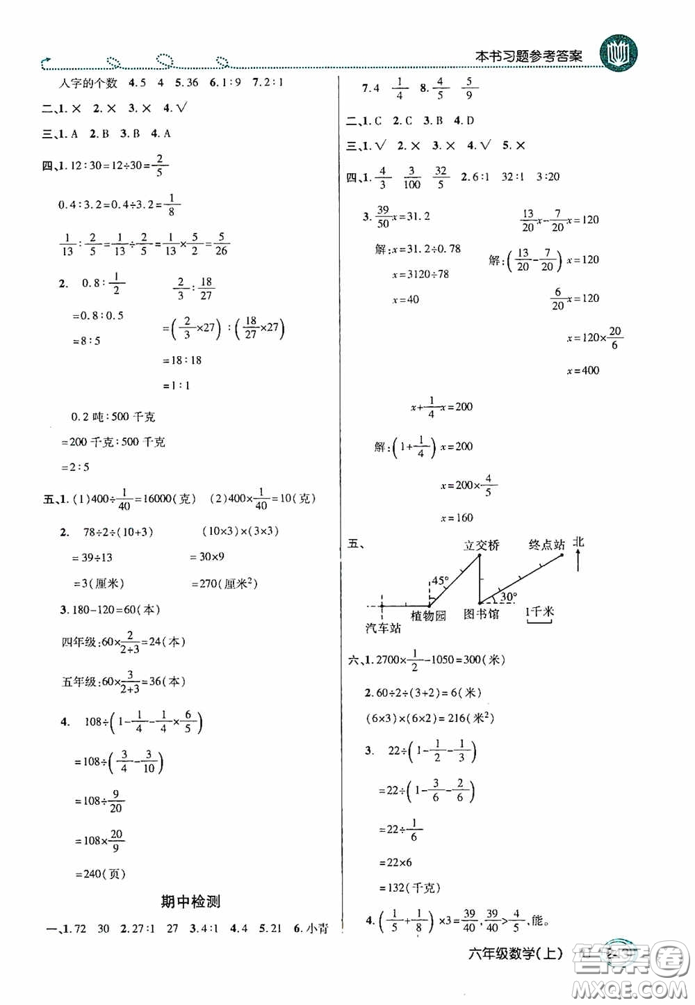 開(kāi)明出版社2020萬(wàn)向思維倍速學(xué)習(xí)法六年級(jí)數(shù)學(xué)上冊(cè)人教版答案