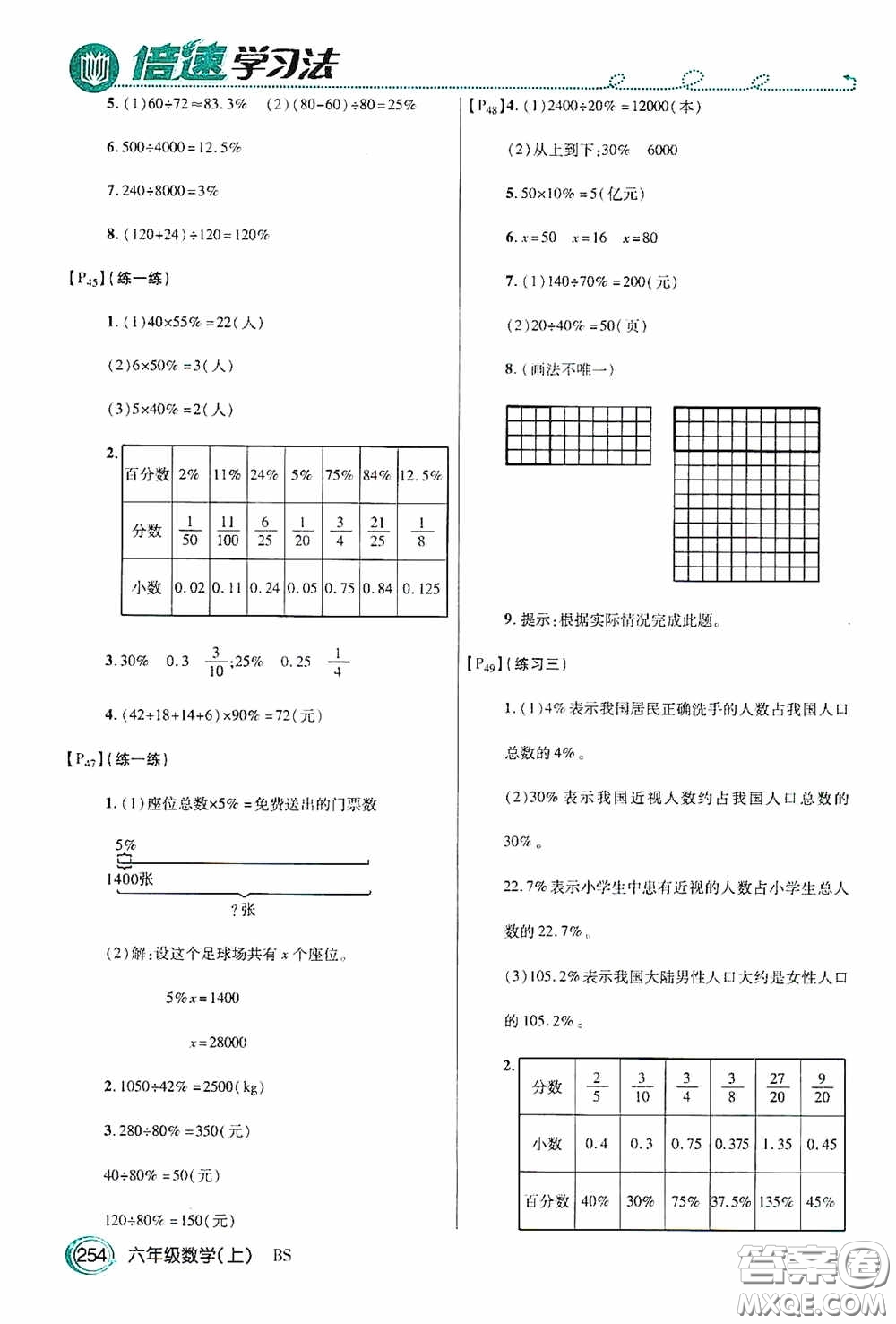 開明出版社2020萬向思維倍速學(xué)習(xí)法六年級數(shù)學(xué)上冊北師大版答案