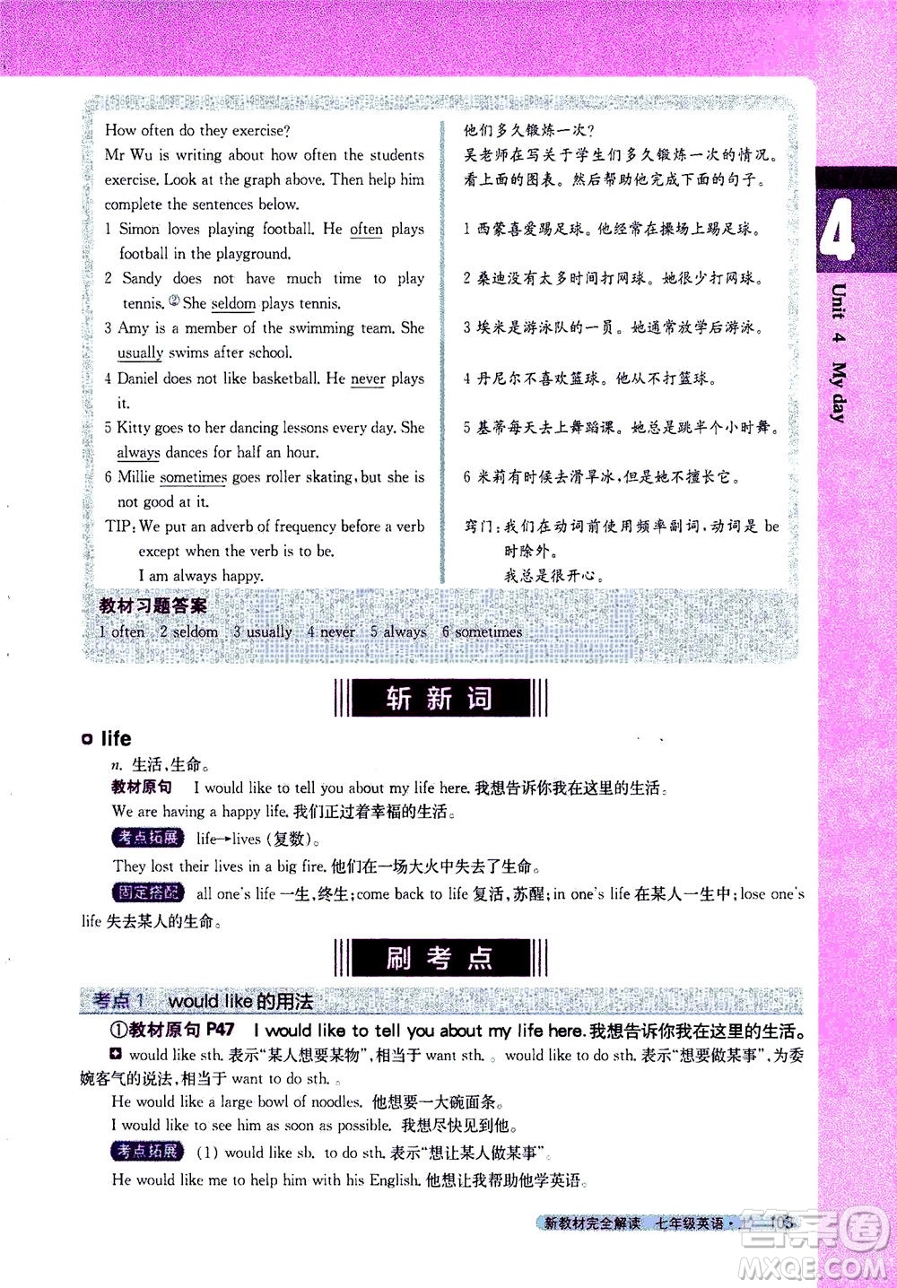 2020秋新教材完全解讀英語七年級上冊新課標(biāo)譯林版參考答案