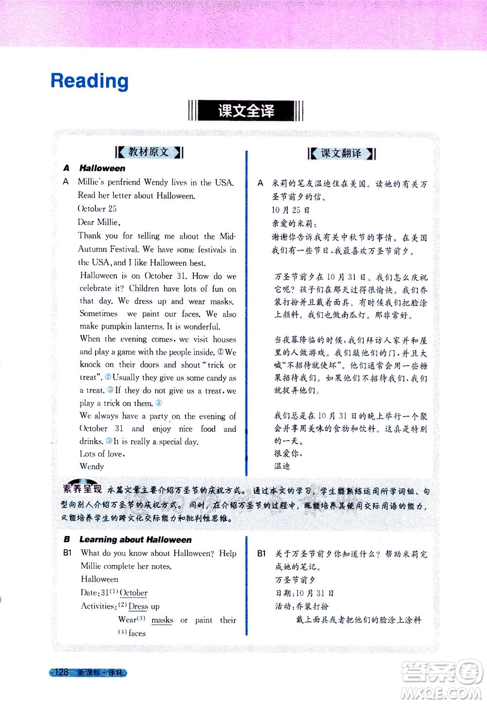 2020秋新教材完全解讀英語七年級上冊新課標(biāo)譯林版參考答案