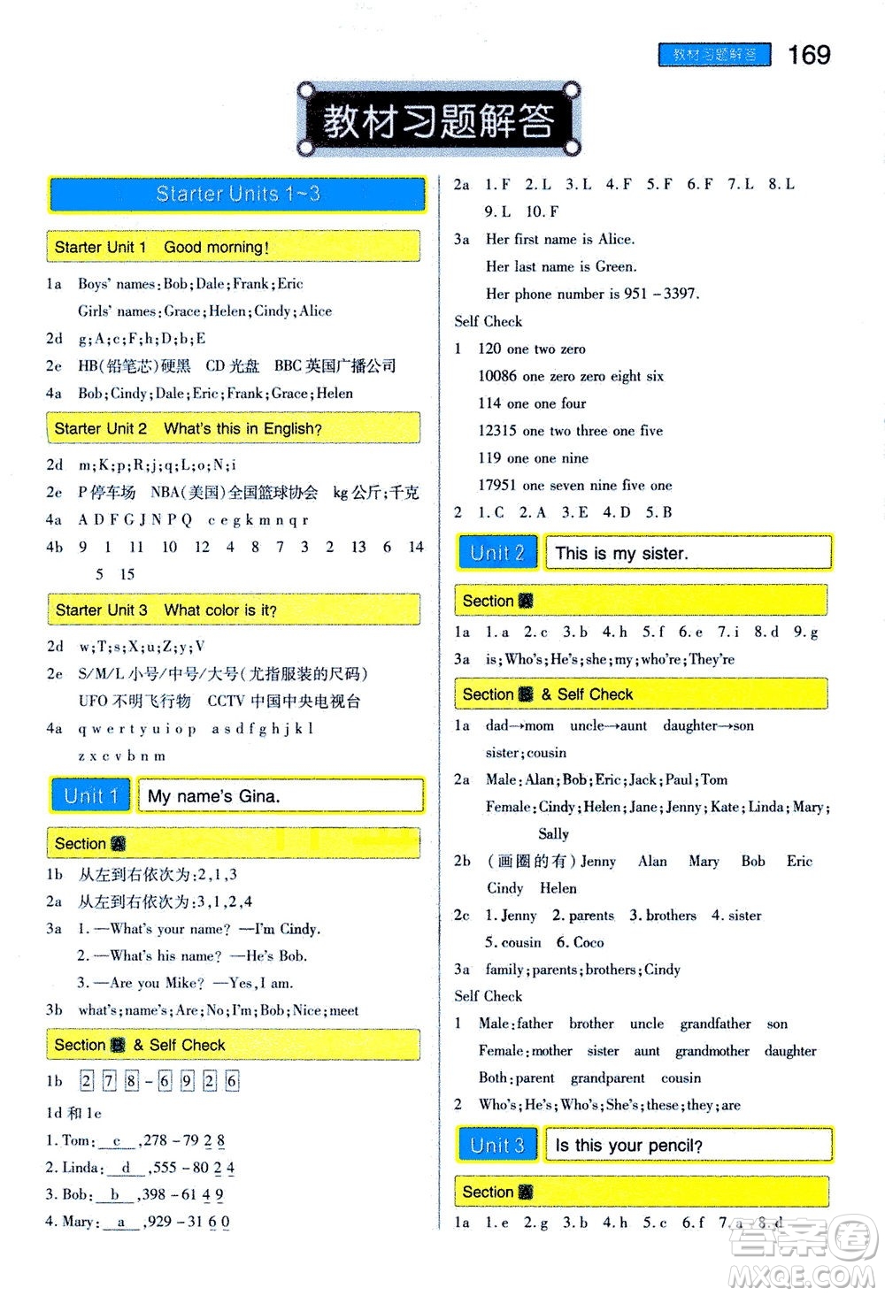 2020秋王后雄初中教材完全解讀七年級(jí)上冊(cè)英語(yǔ)RJYY人教版參考答案