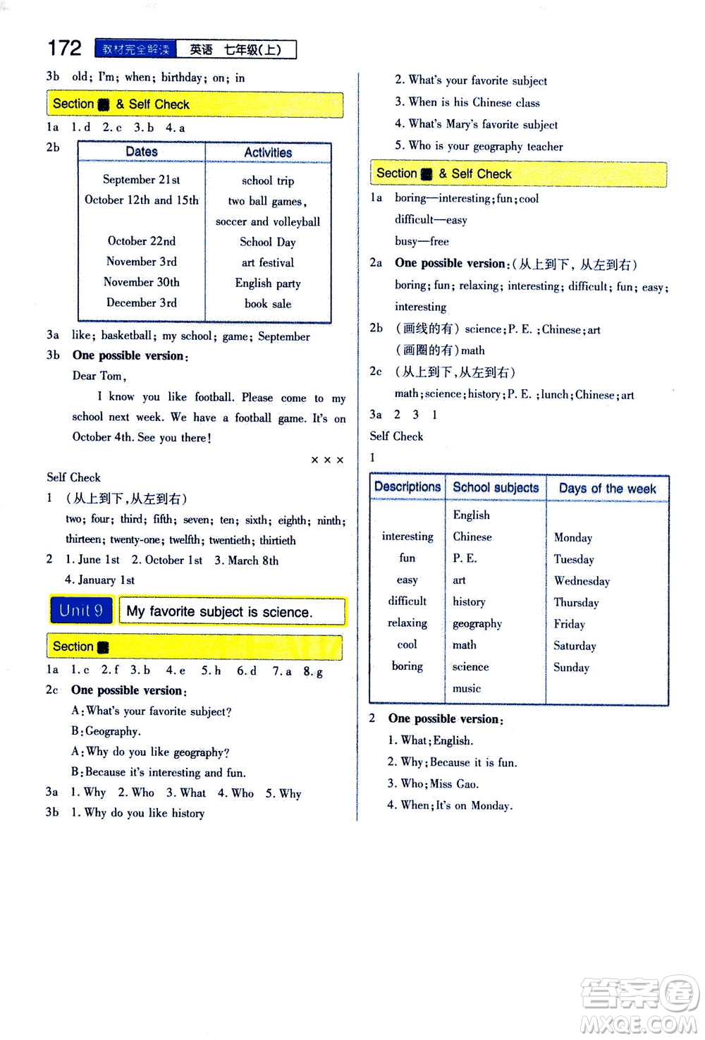 2020秋王后雄初中教材完全解讀七年級(jí)上冊(cè)英語(yǔ)RJYY人教版參考答案