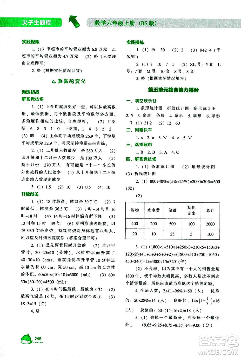 遼寧教育出版社2020秋尖子生題庫數(shù)學六年級上冊BS北師版參考答案