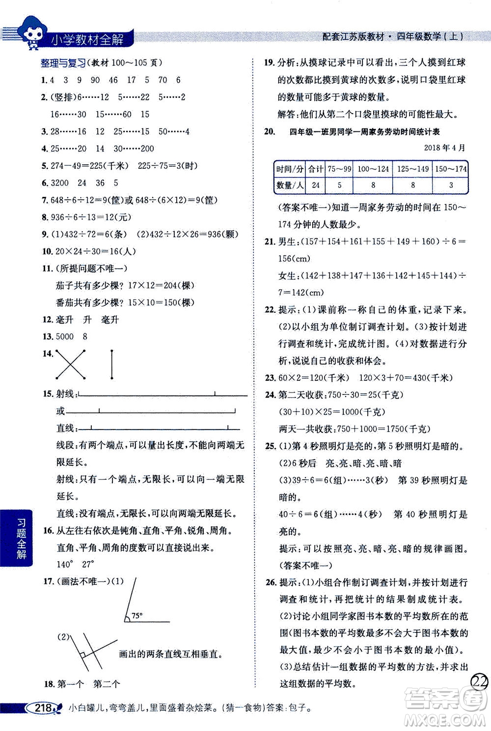 2020秋薛金星小學(xué)教材全解四年級上冊數(shù)學(xué)江蘇版參考答案