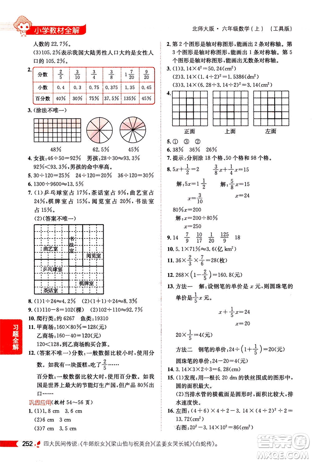 2020秋薛金星小學(xué)教材全解六年級上冊數(shù)學(xué)北師大版參考答案