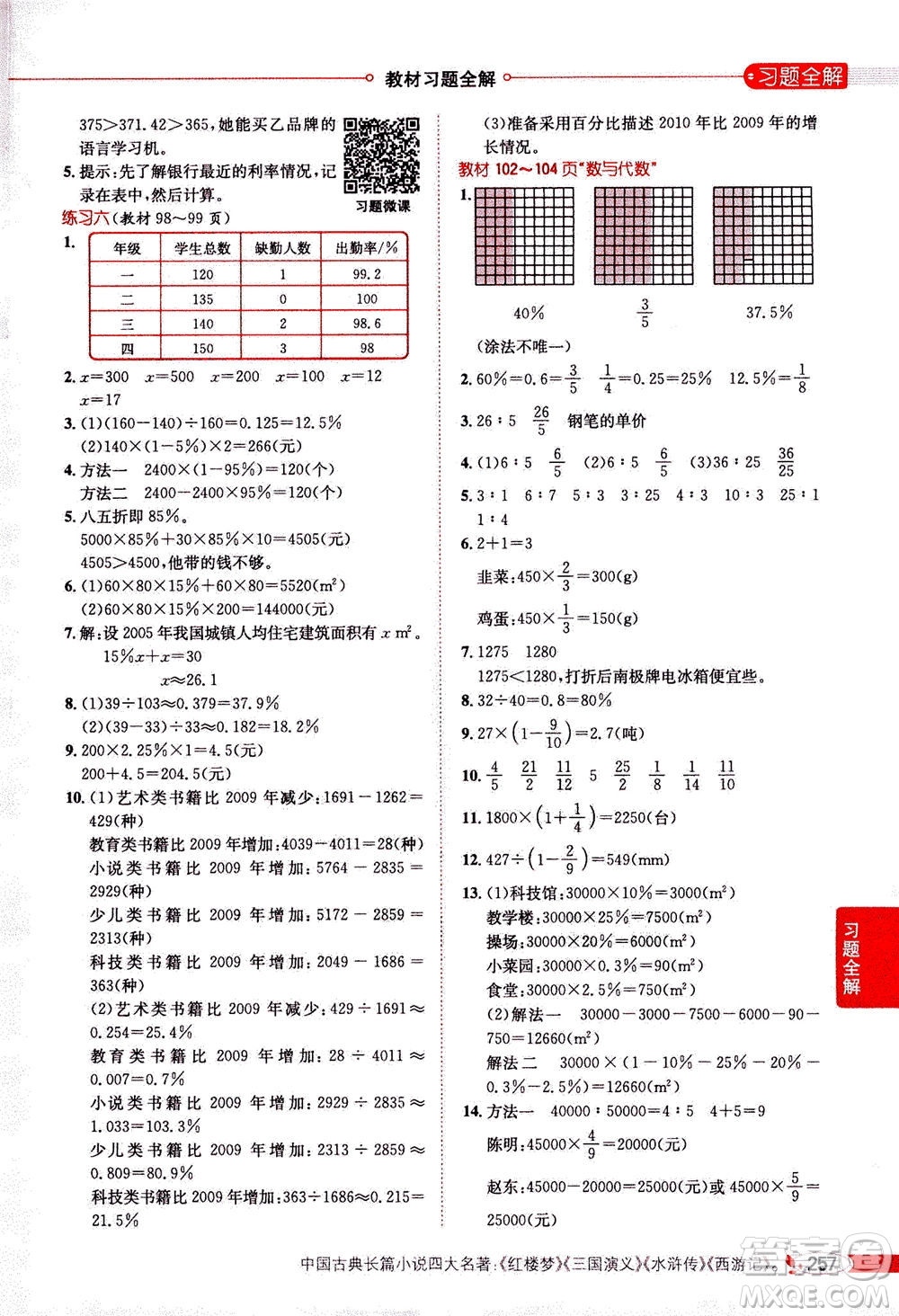 2020秋薛金星小學(xué)教材全解六年級上冊數(shù)學(xué)北師大版參考答案