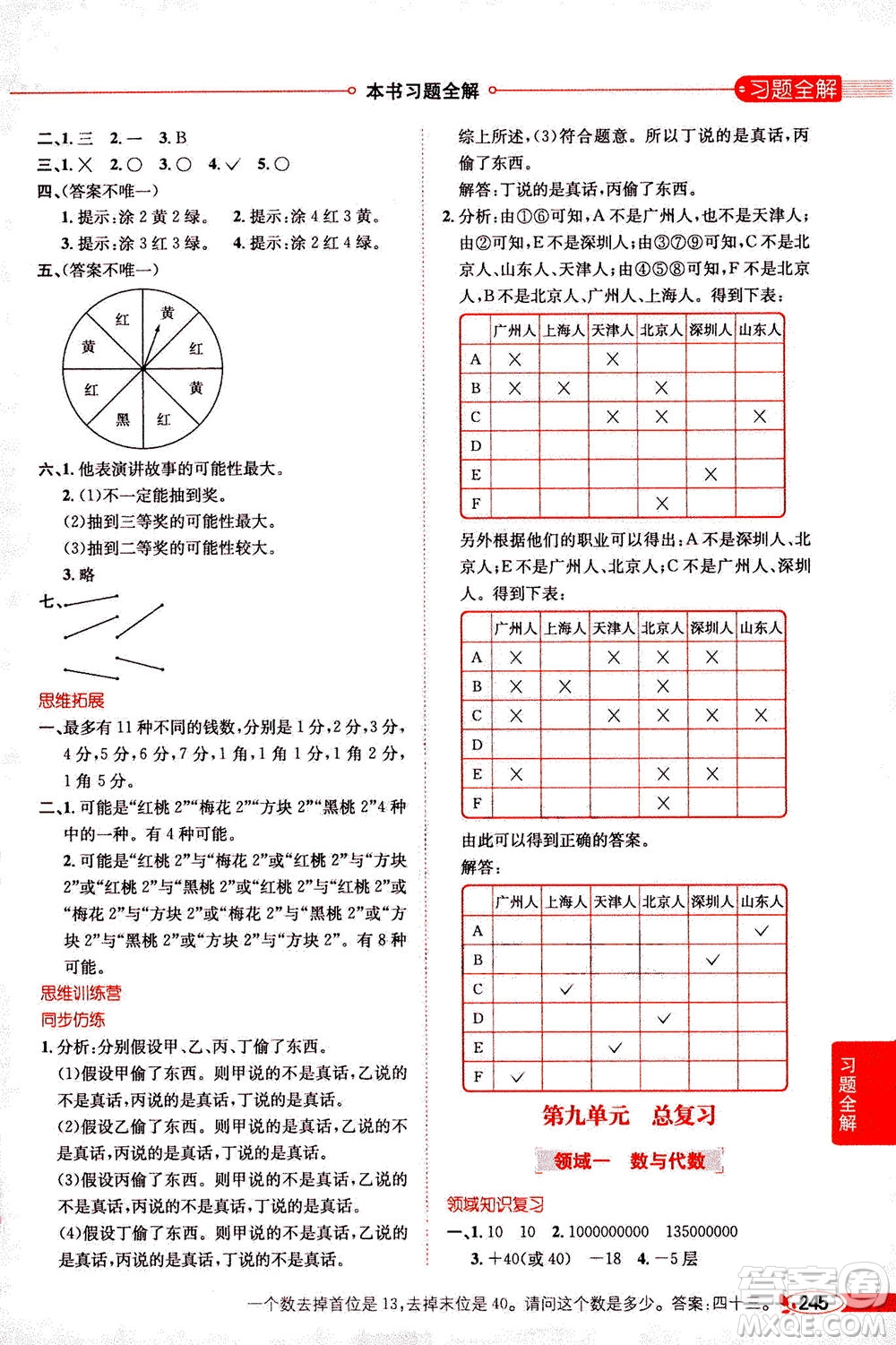 2020秋薛金星小學(xué)教材全解四年級上冊數(shù)學(xué)北師大版參考答案