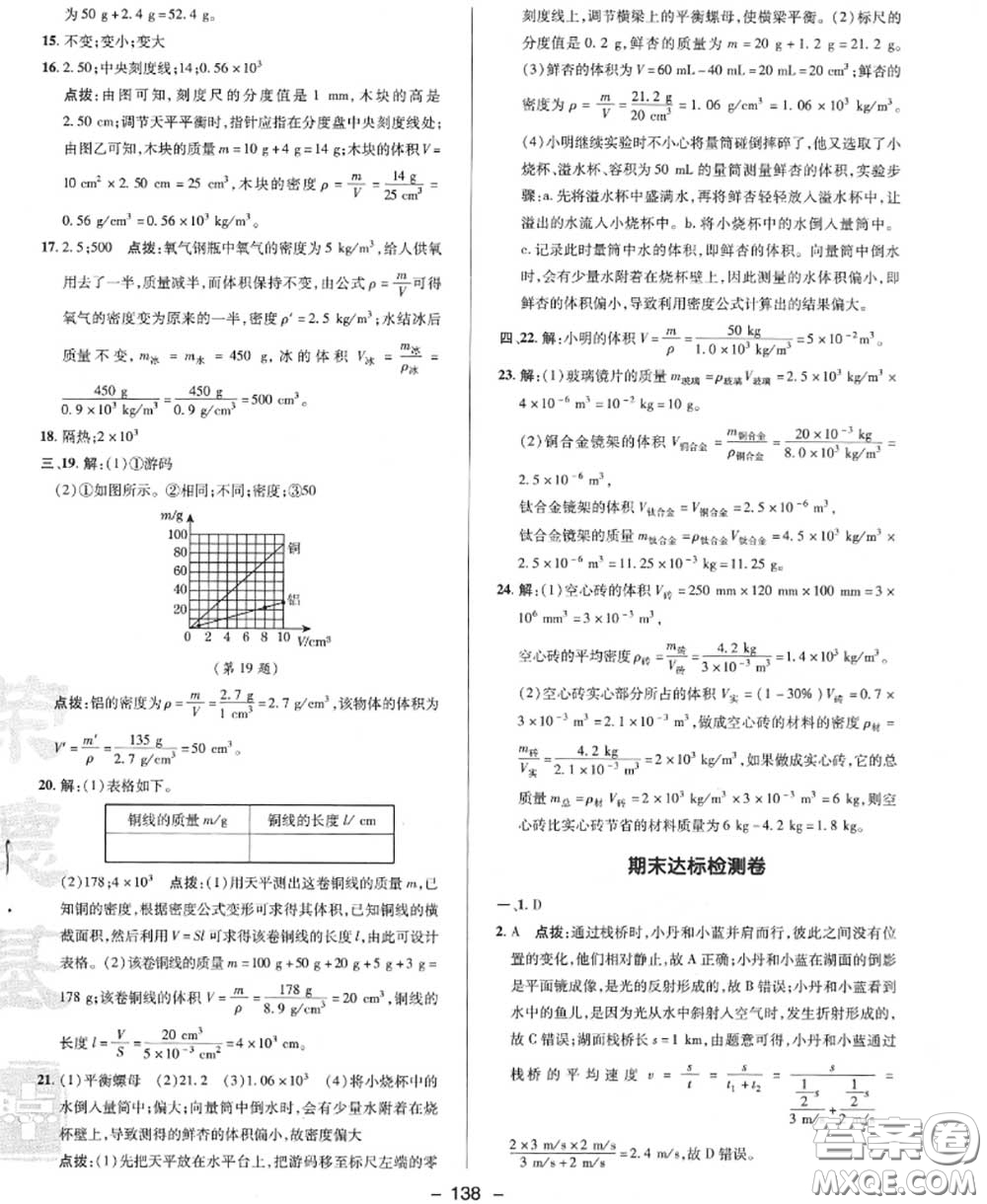 榮德基2020秋新版綜合應(yīng)用創(chuàng)新題典中點(diǎn)八年級物理上冊人教版答案