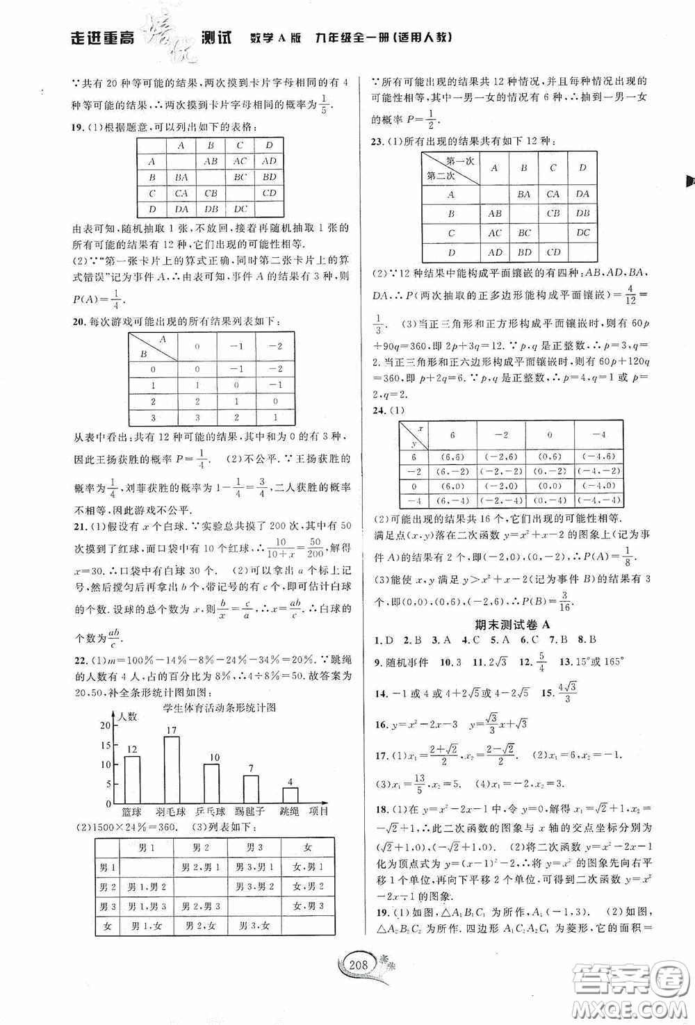 華東師范大學(xué)出版社2020走進重高培優(yōu)測試九年級數(shù)學(xué)全一冊人教版A版答案