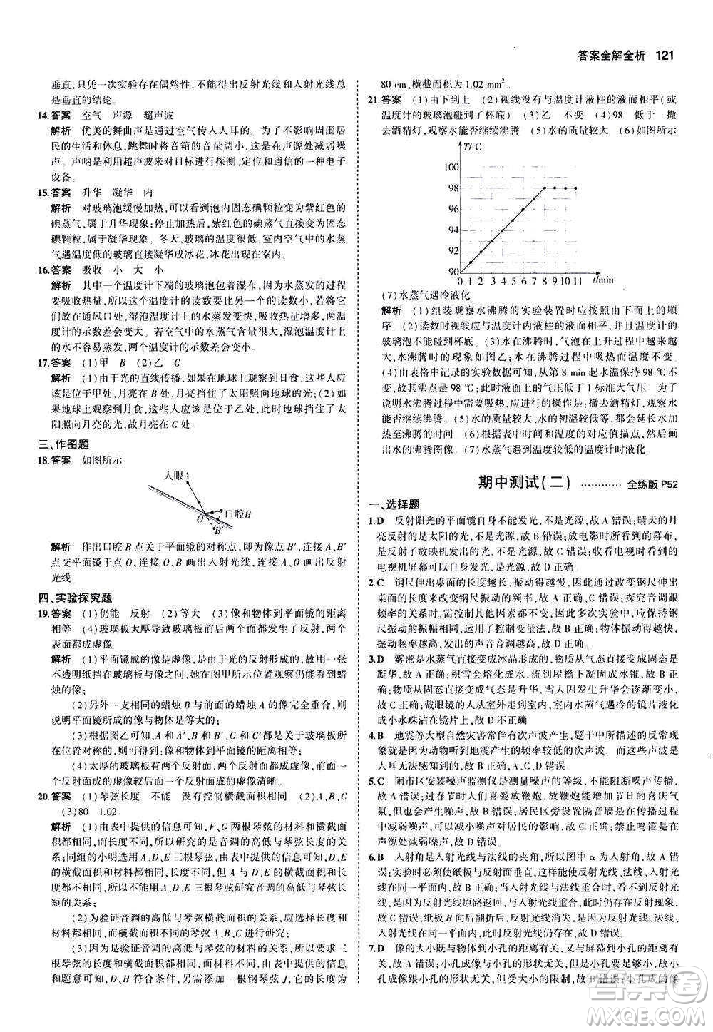 2020秋5年中考3年模擬全練版全解版初中物理八年級(jí)上冊(cè)蘇科版參考答案